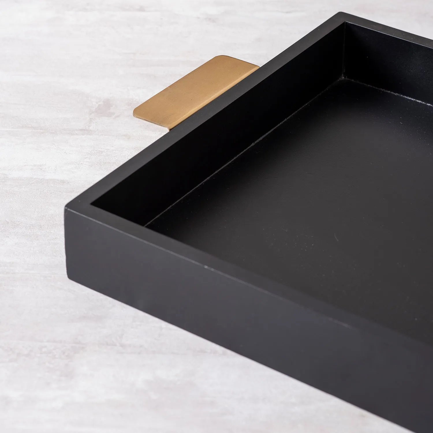 Black Wooden Serving Tray with Brass Handles