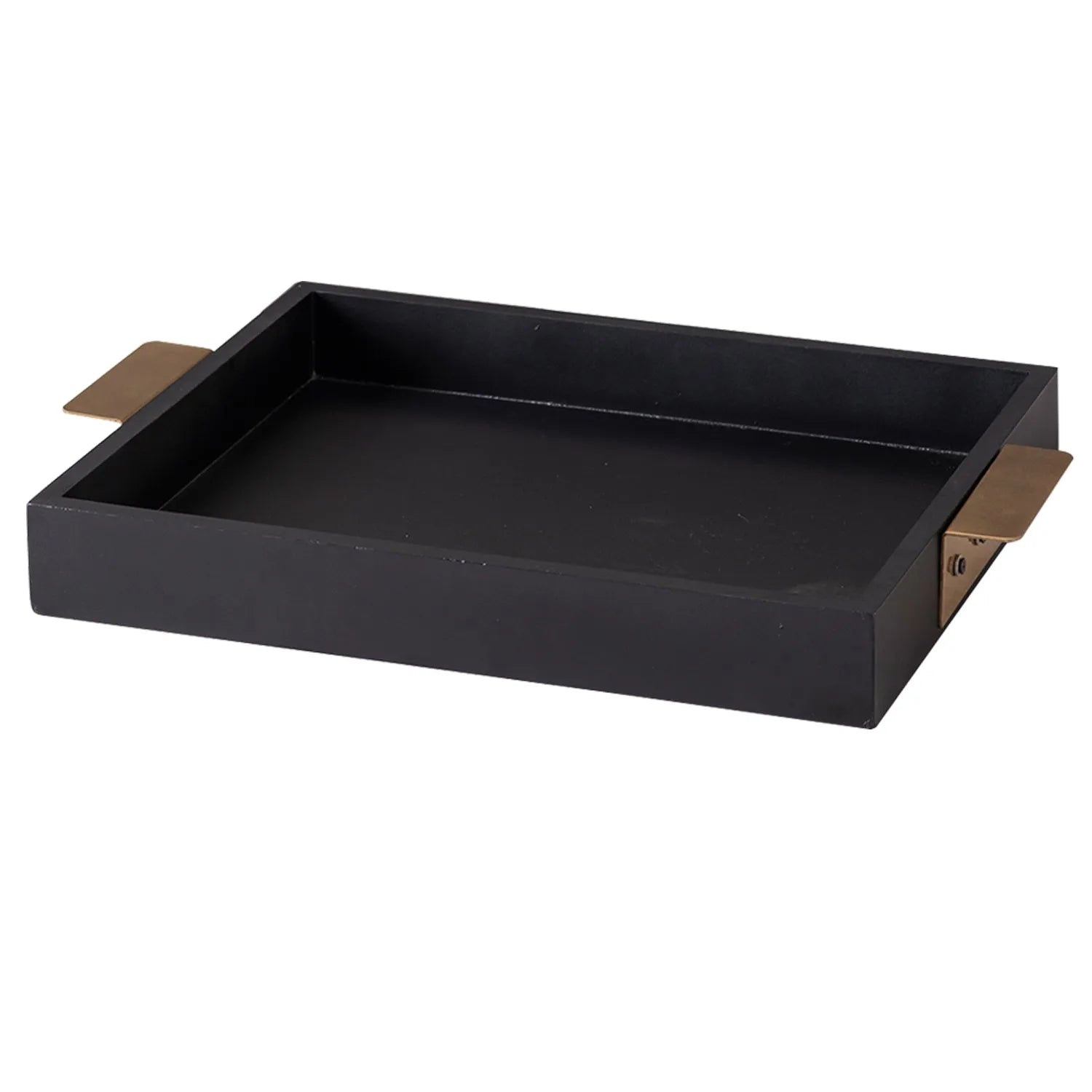 Black Wooden Serving Tray with Brass Handles