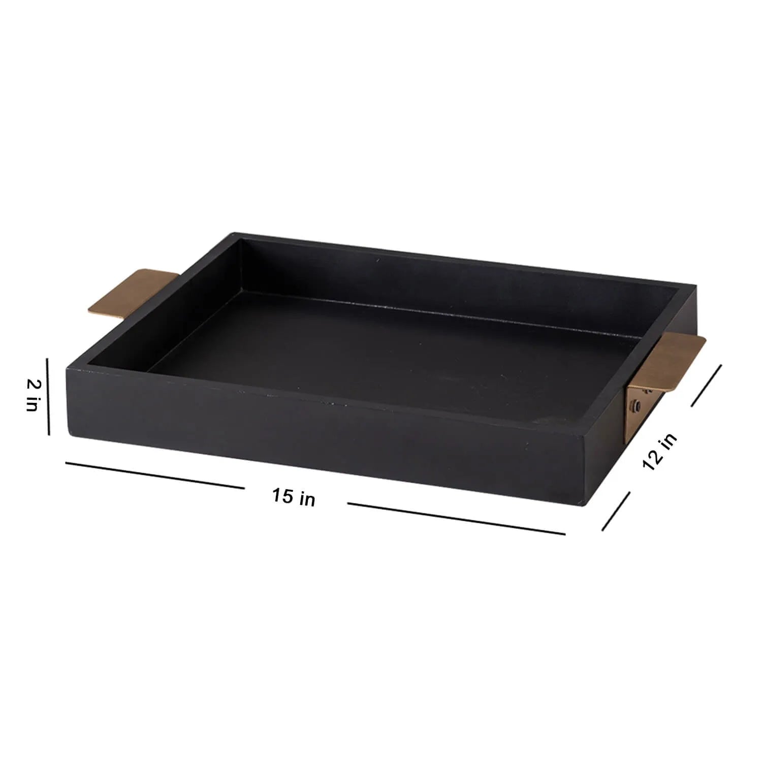 Black Wooden Serving Tray with Brass Handles