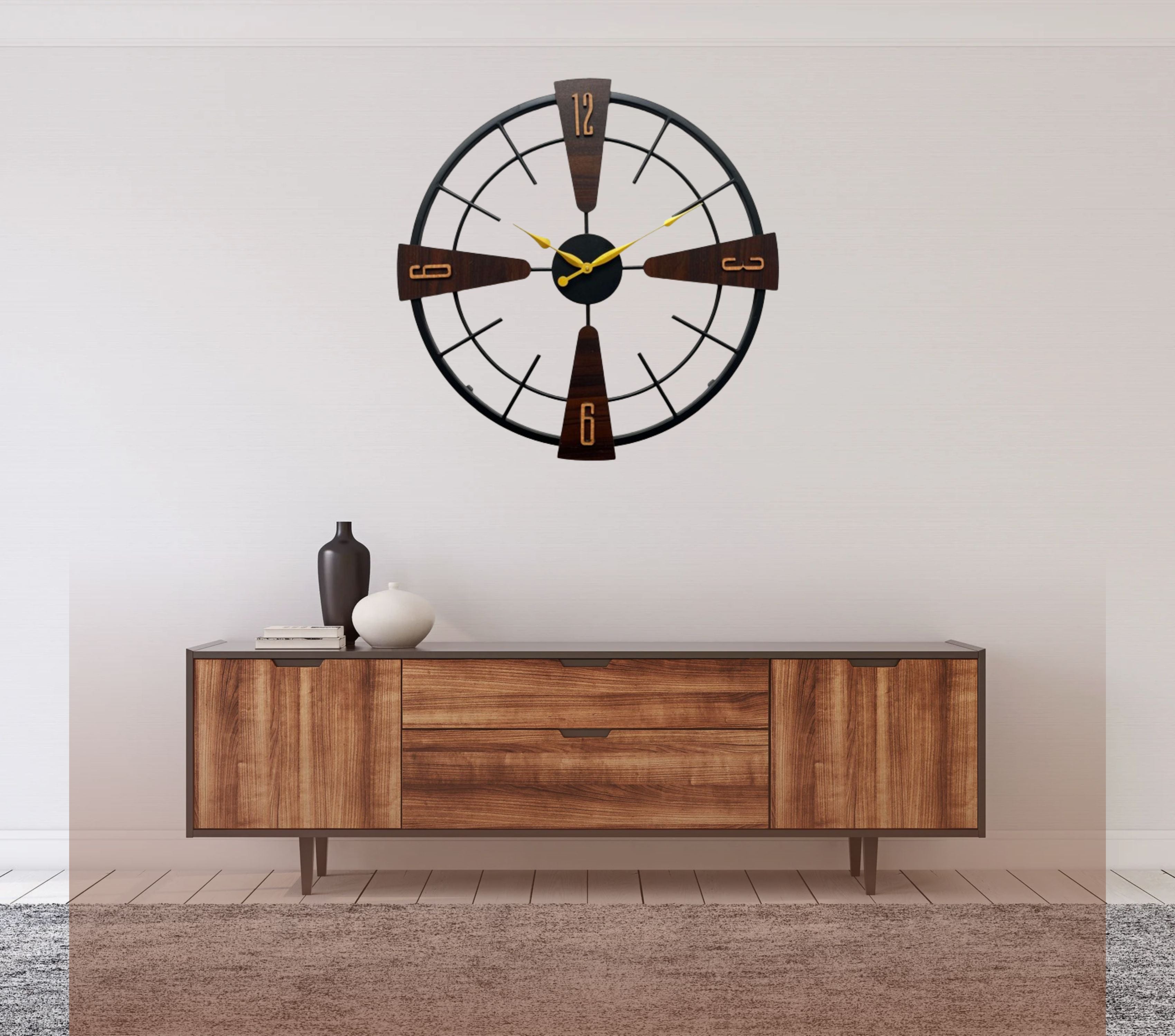 Artisanal Wood Accented Wall Clock: Time Crafted with Elegance