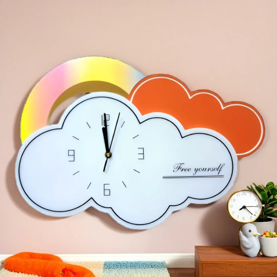 Cloud-Inspired Wall Clock with Rainbow Accents - 50CM x 36CM