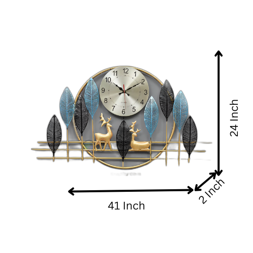 Modern Leaf and Deer Metal Wall Clock with LED Backlight – Contemporary Wall Decor