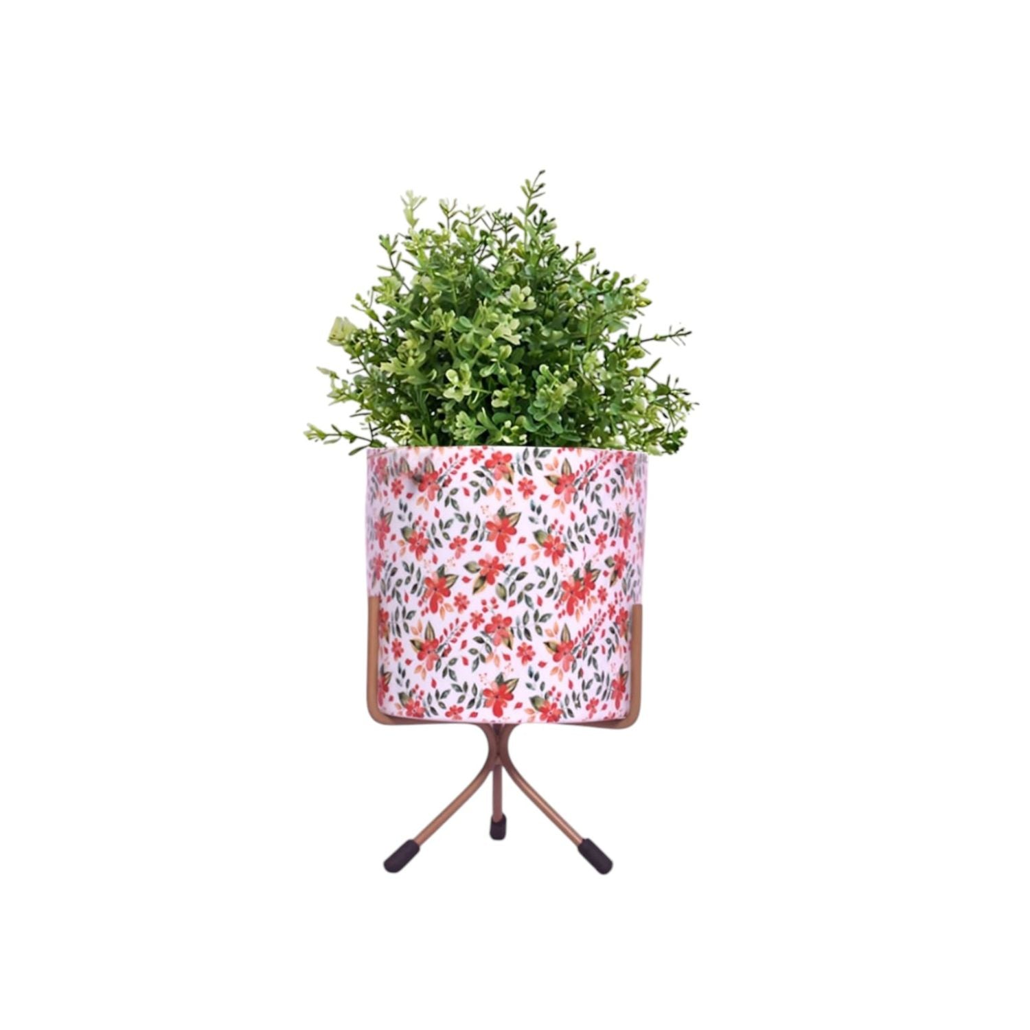 Charming Round Tabletop Pot - Leaf Print Design with Stand