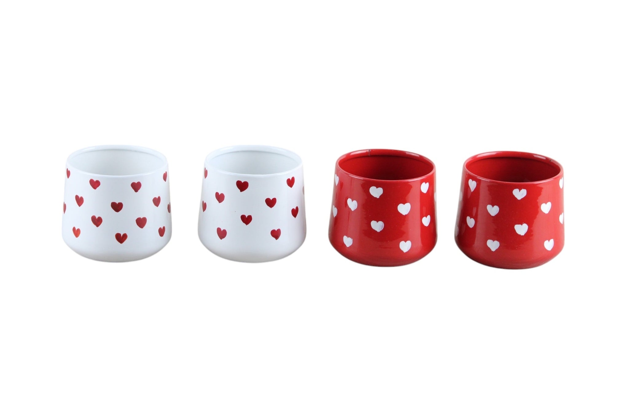 Beautiful Small Glass Pots - Red & White Hand-Painted Hearts, Set of 4