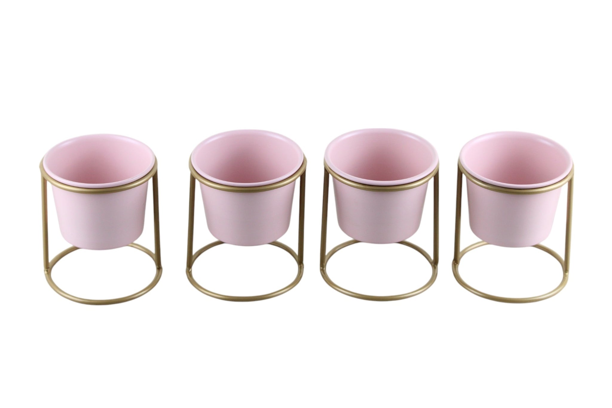 Charming Matte Pink Pot with Stand - Powder Coated, Set of 4