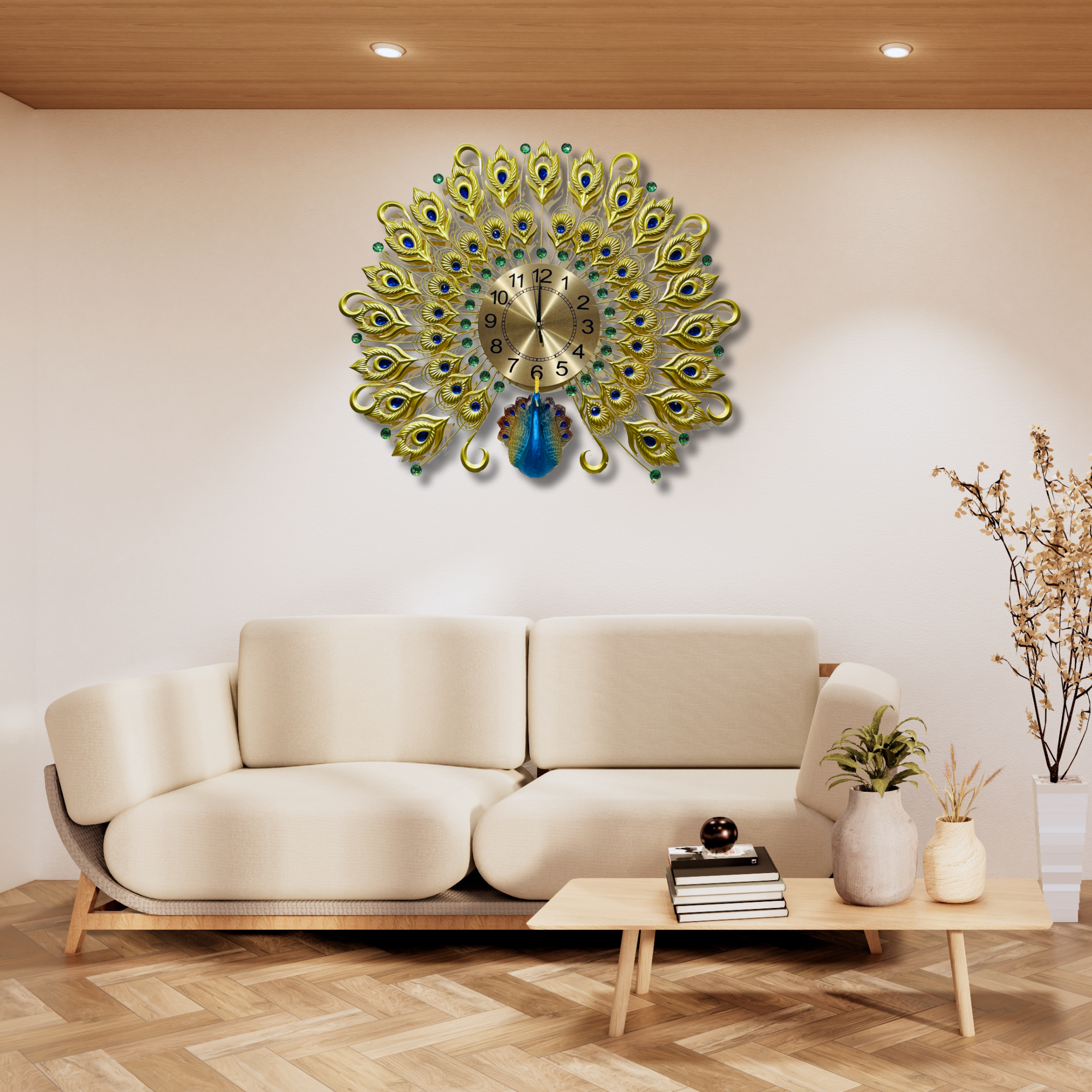 Exquisite Peacock Feather Wall Clock for Elegant Spaces