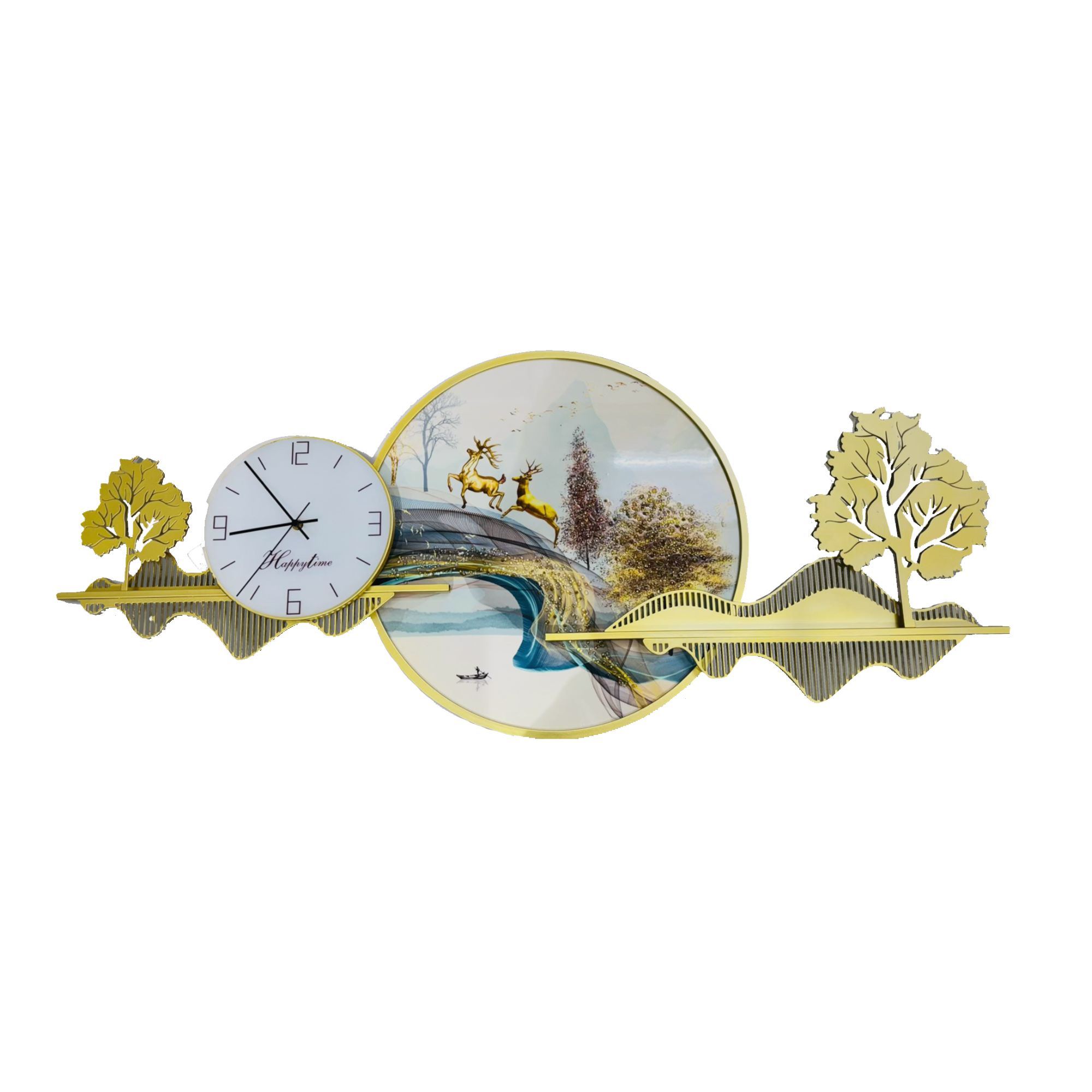 Scenic Elegant Oversized Wall Clock with Golden Trees