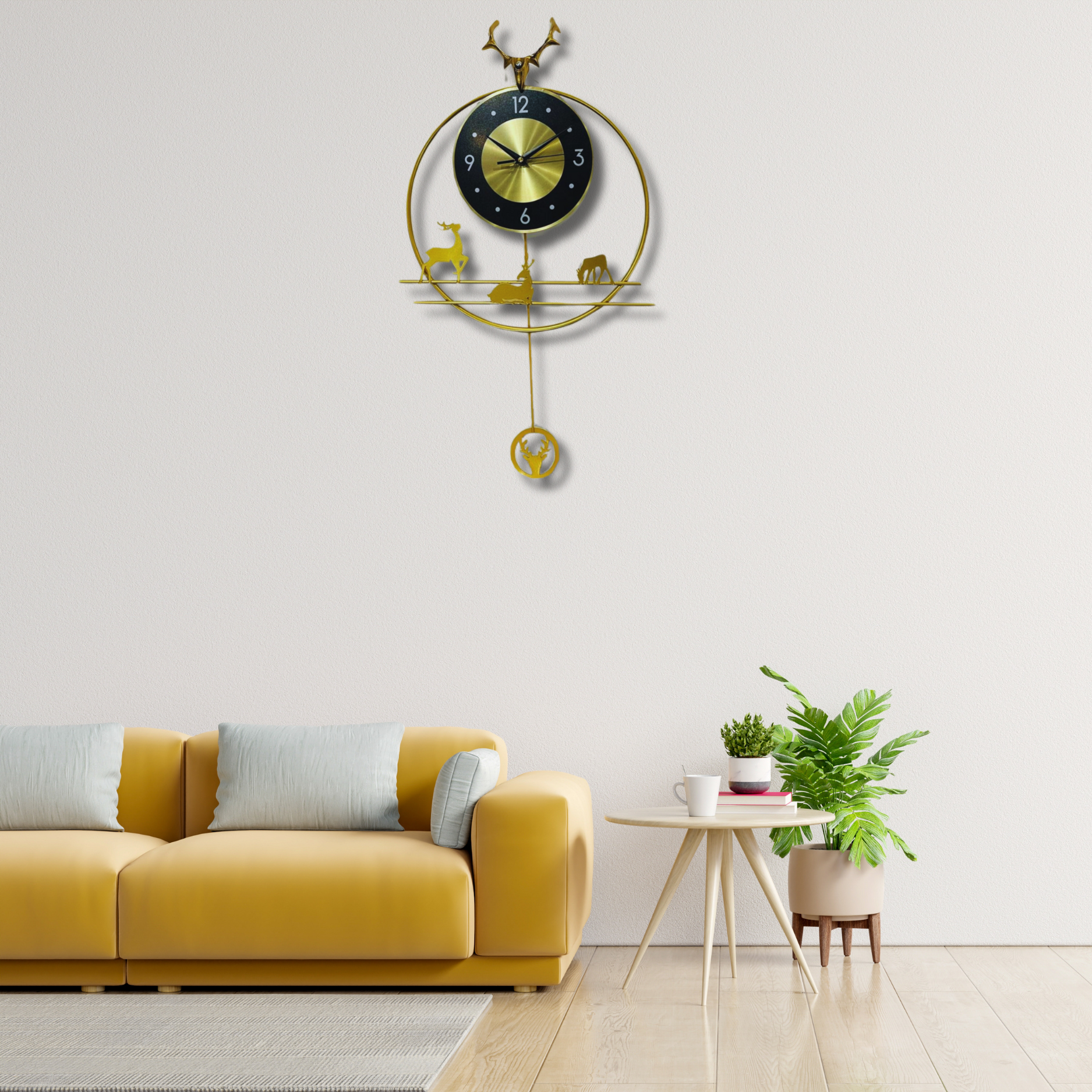 Deer-Themed Wall Clock with Pendulum – Modern Decorative Timepiece