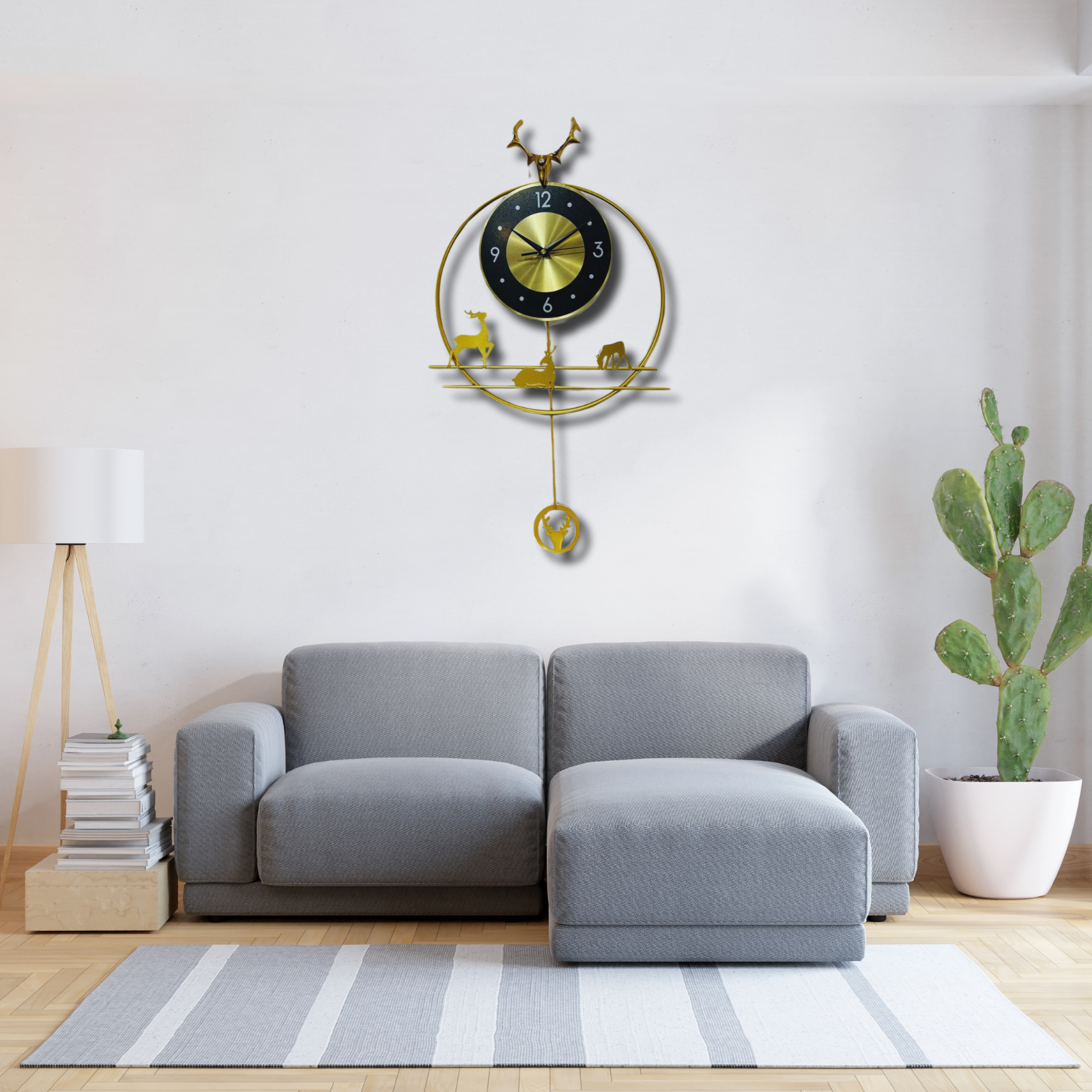 Deer-Themed Wall Clock with Pendulum – Modern Decorative Timepiece