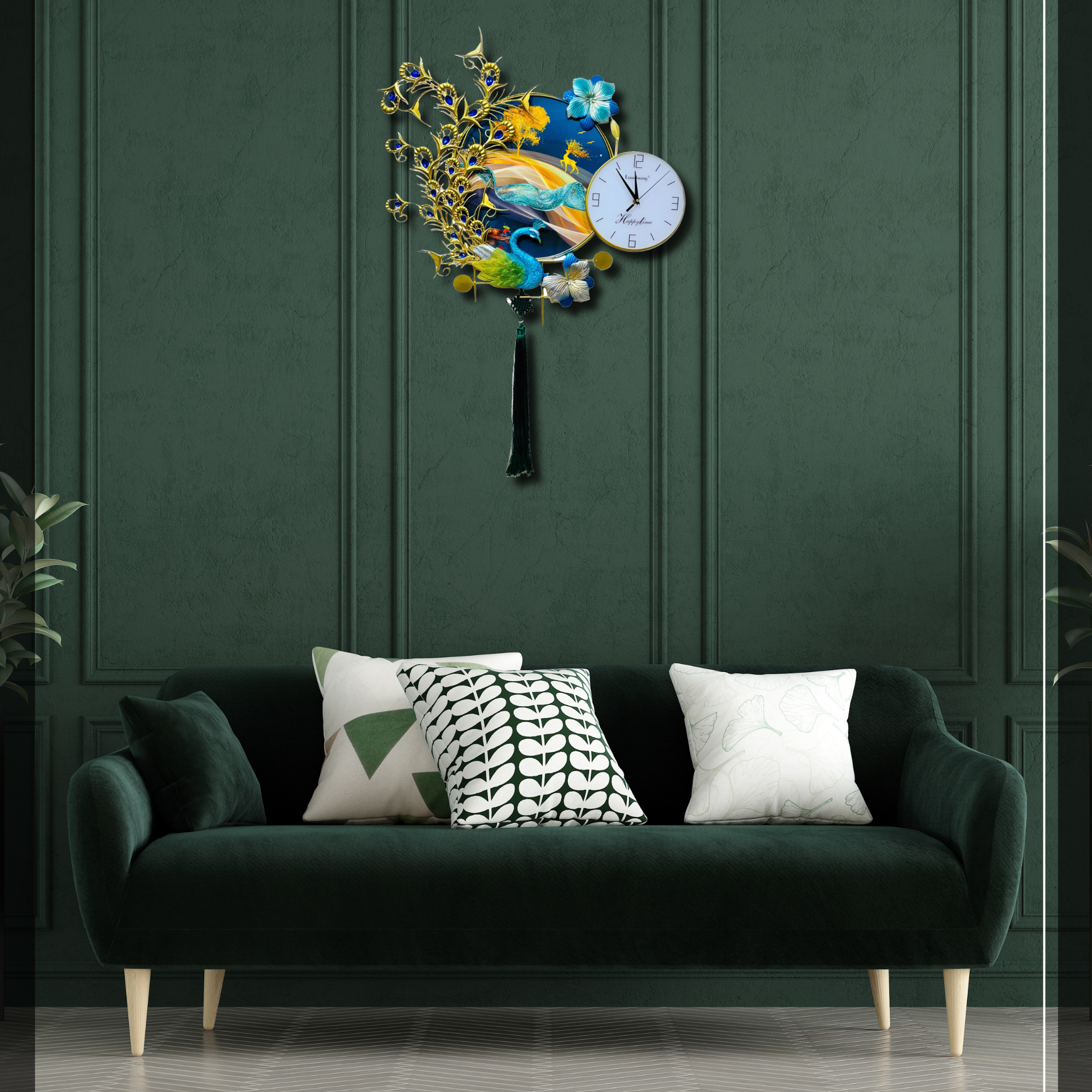 Vibrant Artistic Peacock-Themed Wall Clock for Home