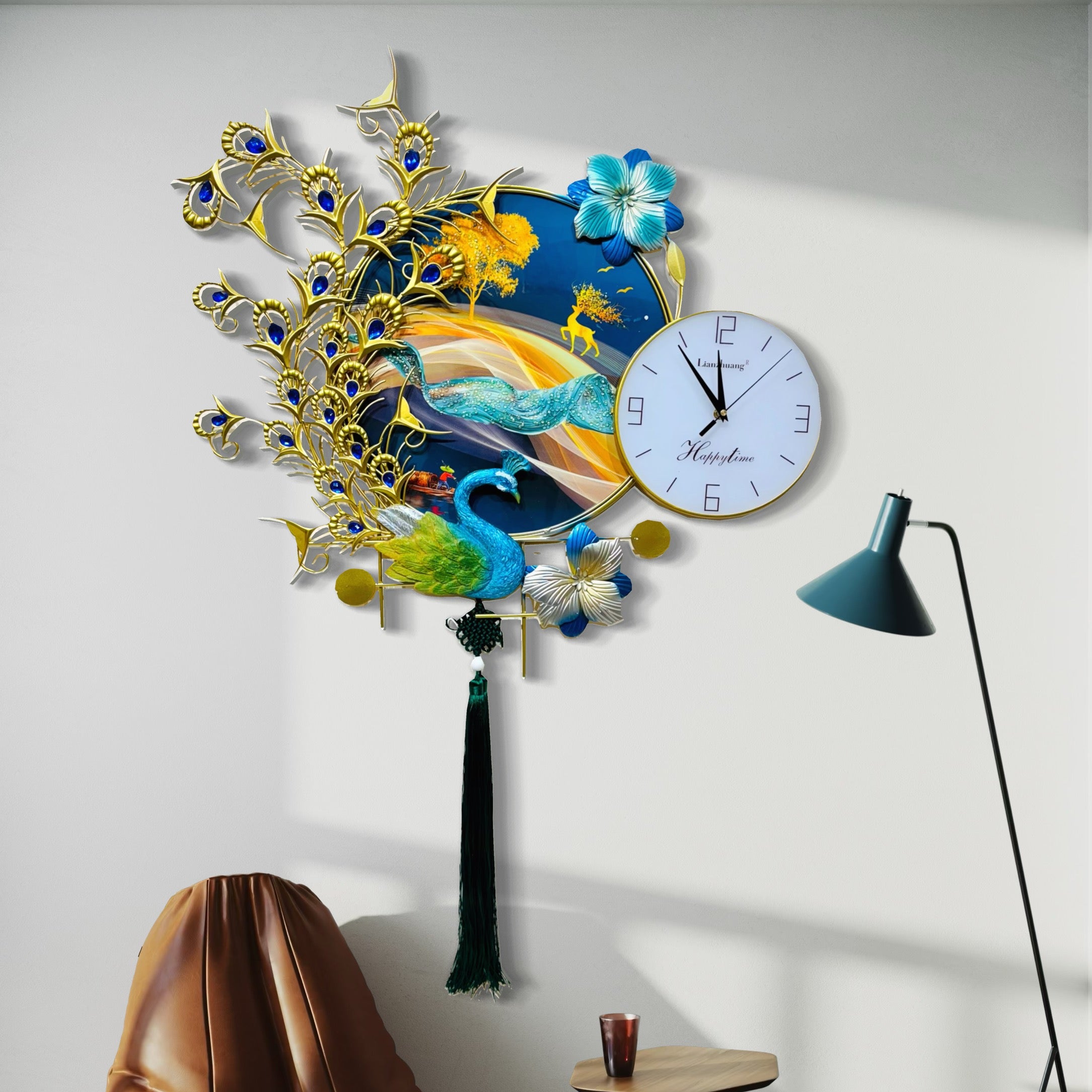 Vibrant Artistic Peacock-Themed Wall Clock for Home