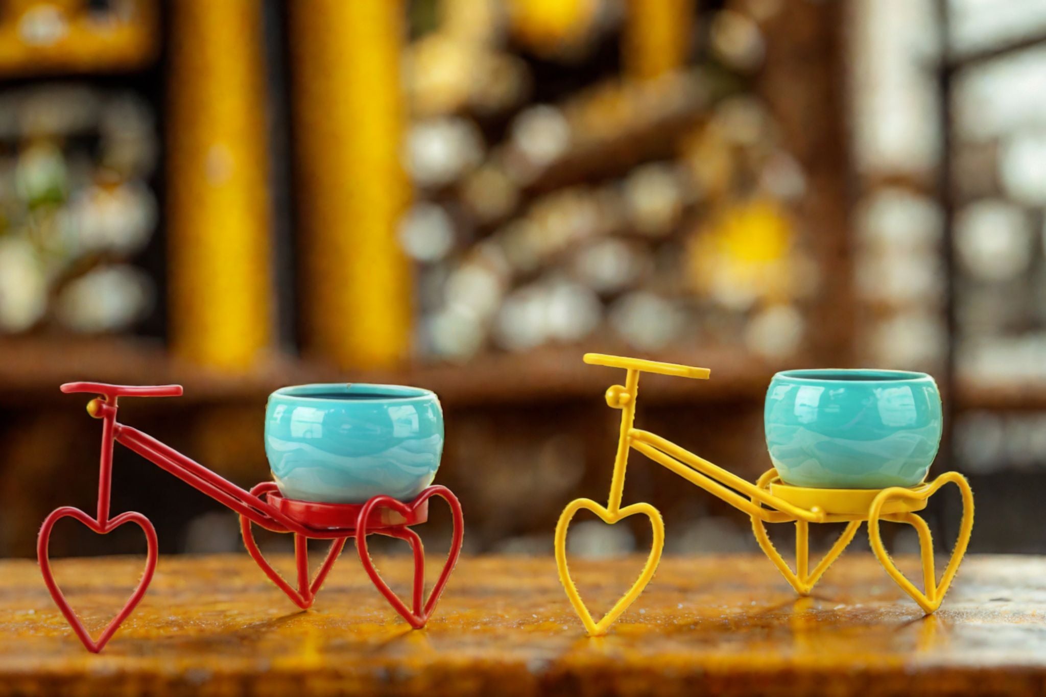 Charming Iron Rickshaw with Heart Design - Set of 2