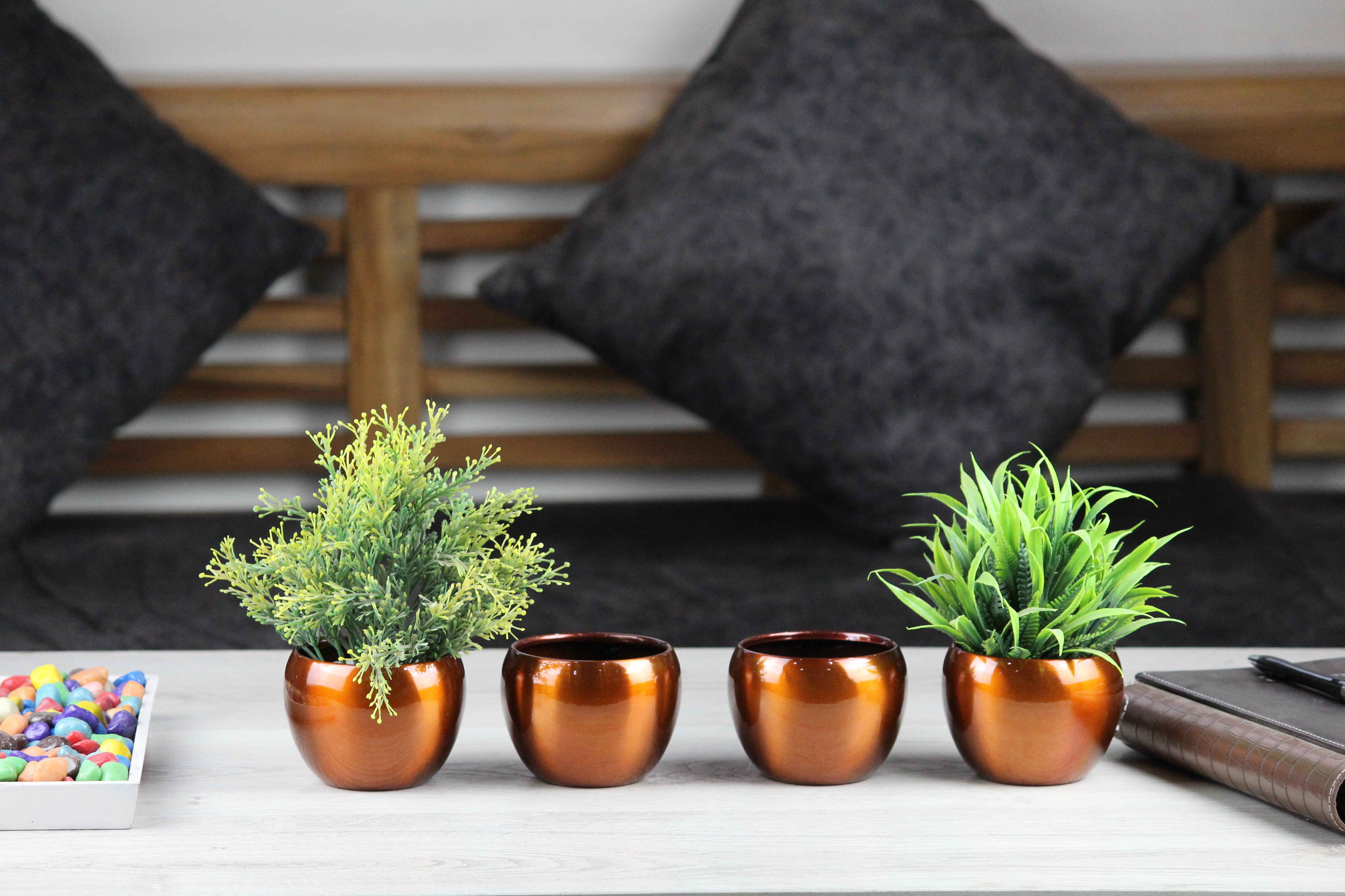 Beautiful 3" TPR Tabletop Pots - Vibrant Orange, Set of 4