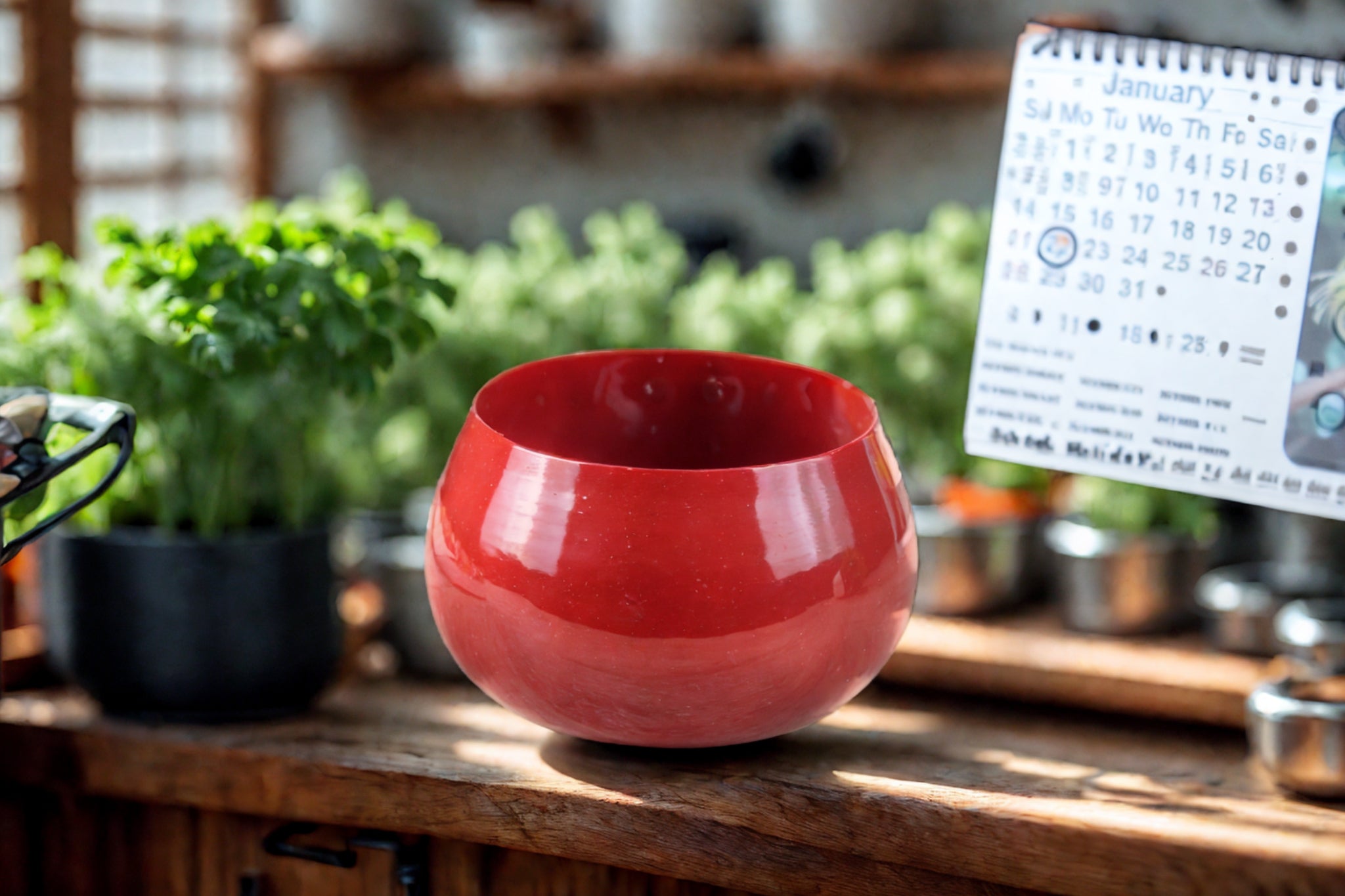 Stylish Glossy Red Plant Pot - 4" Height, 5" Diameter