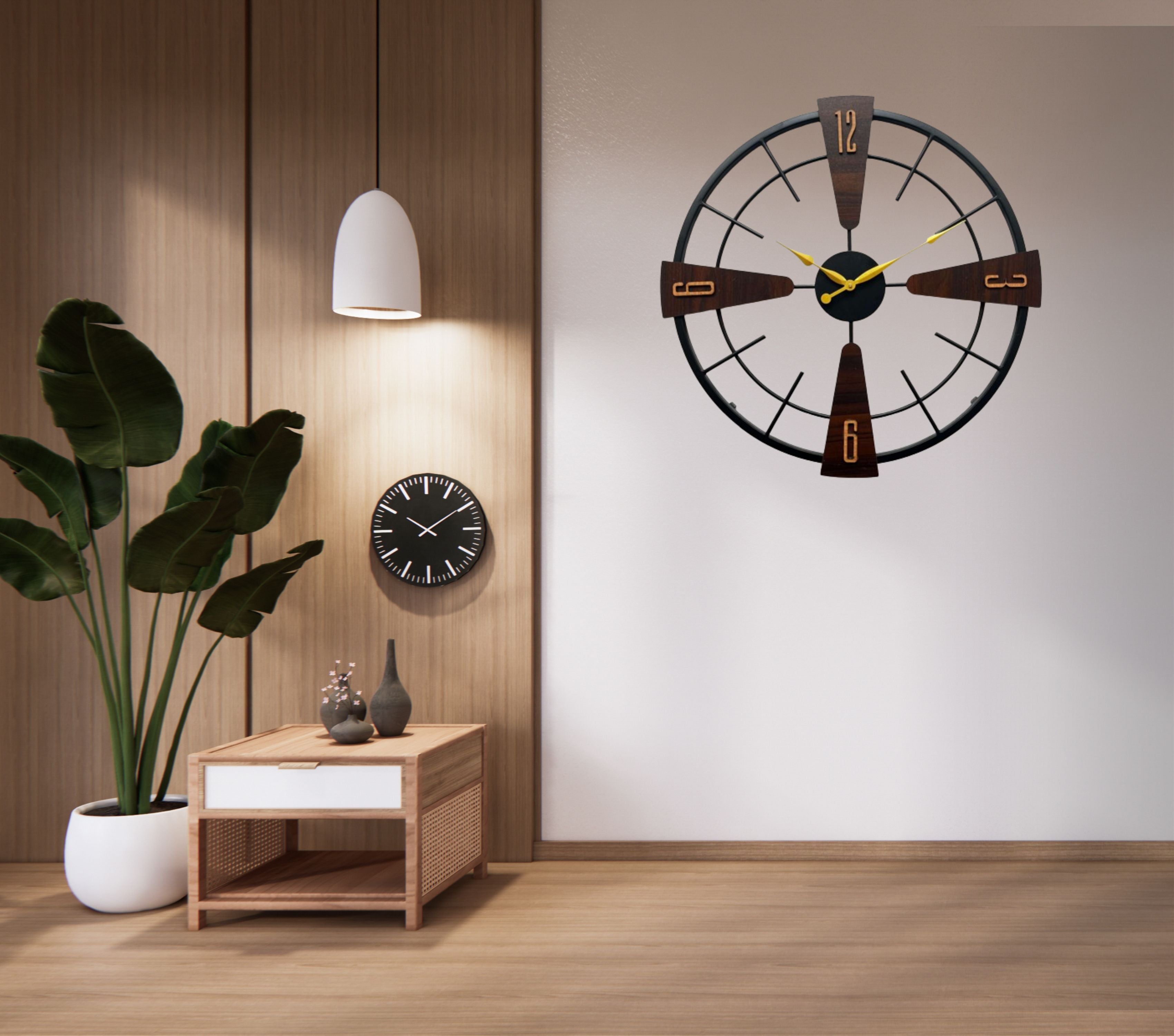 Artisanal Wood Accented Wall Clock: Time Crafted with Elegance - Wall Clock at Nestern