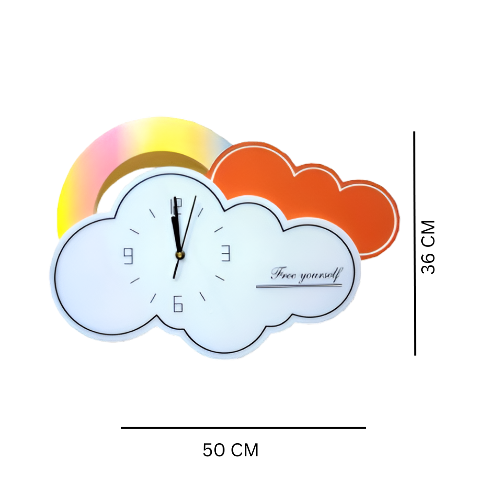 Cloud-Inspired Wall Clock with Rainbow Accents - 50CM x 36CM