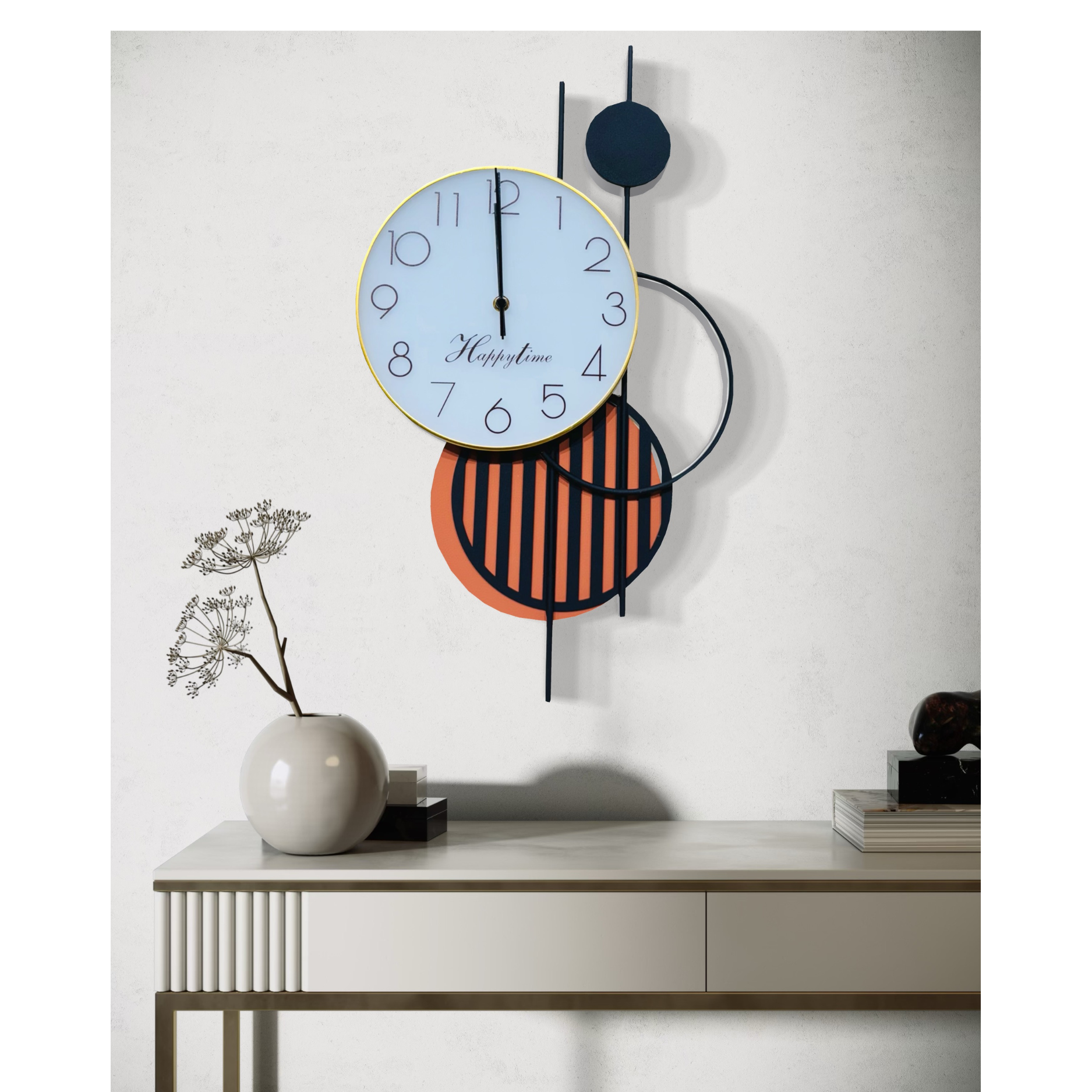 Colorful and Stylish Wall Clock with Geometric Artistic Patterns - 60CM X 35CM