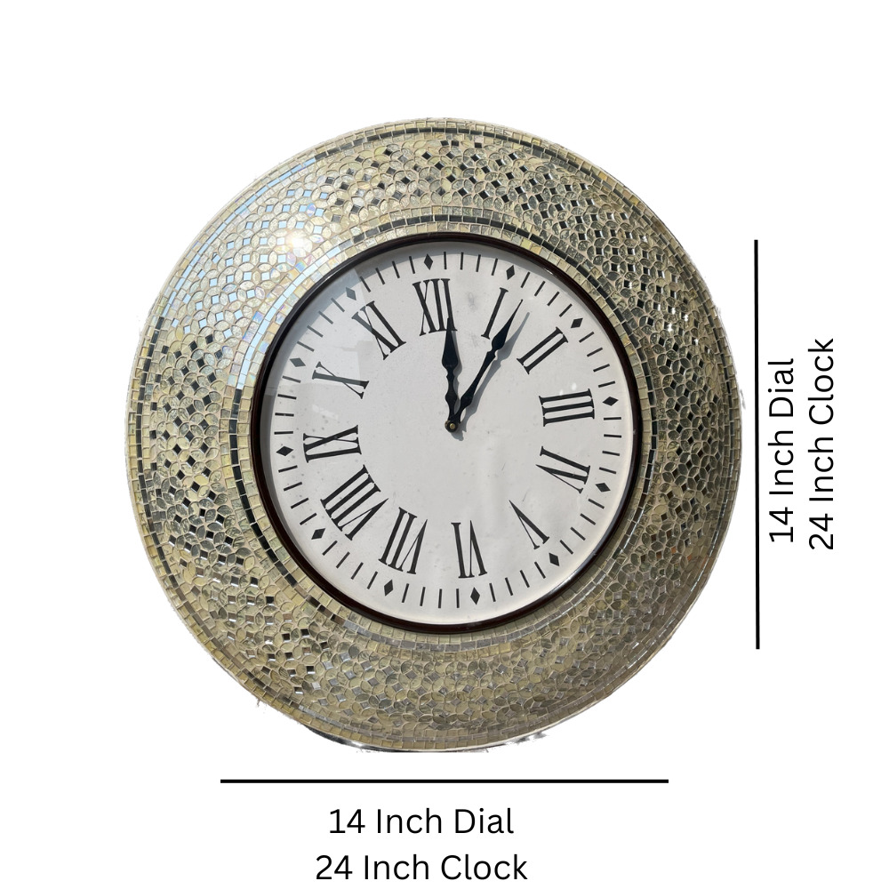 Modern Silver Mosaic Wall Clock with Roman Numerals - Elegant Decorative Piece