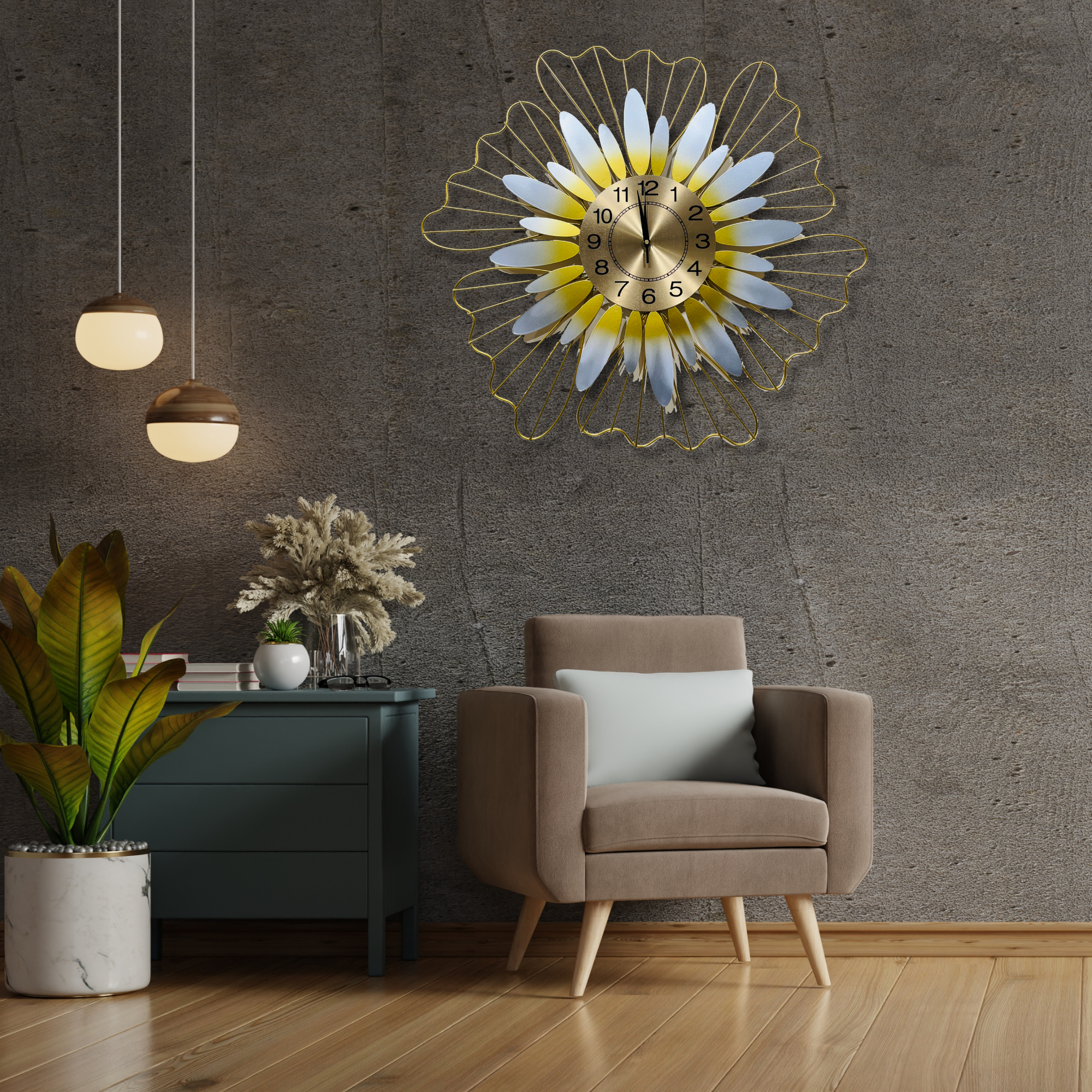 Floral Elegant Wall Clock with Radiant Petal Design (70x70cm)