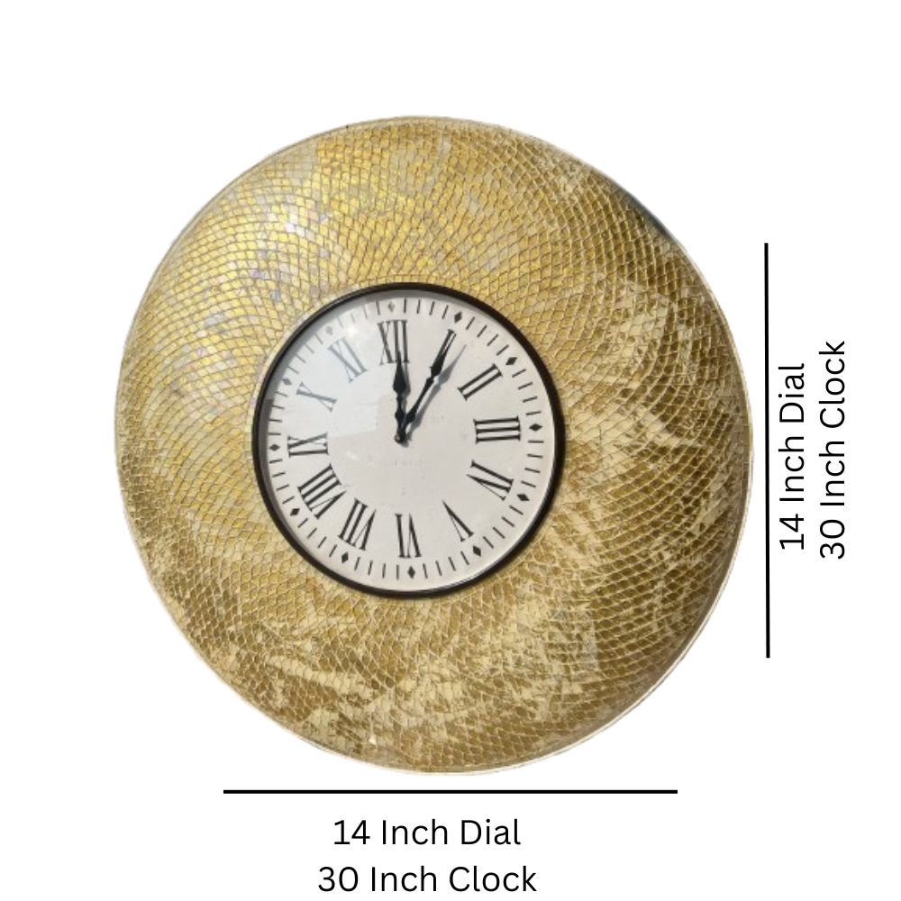 Luxury Golden Mosaic Wall Clock with Roman Numerals - Sophisticated Home Décor