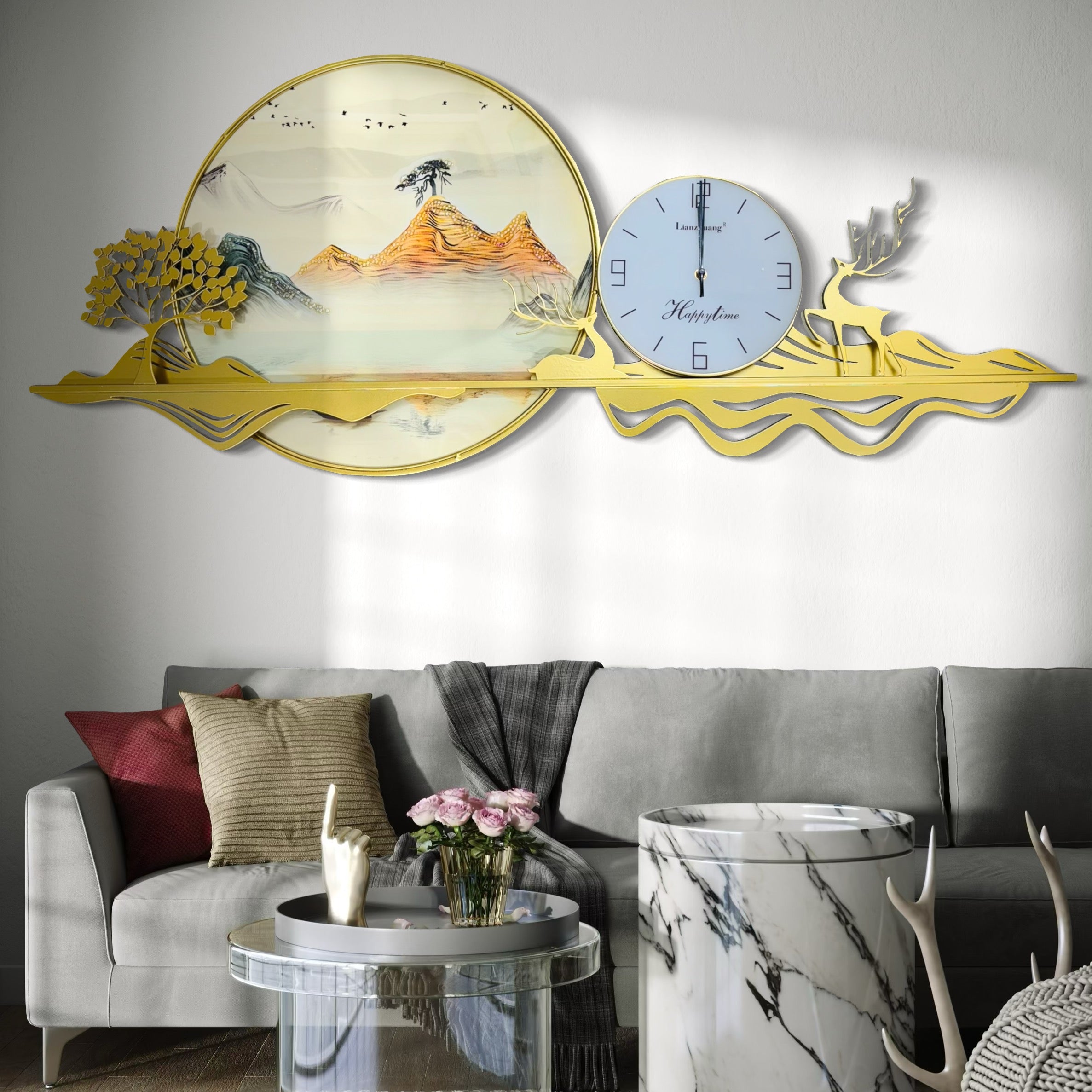 Majestic Landscape Wall Clock with Nature-Inspired Artwork (120x50cm)