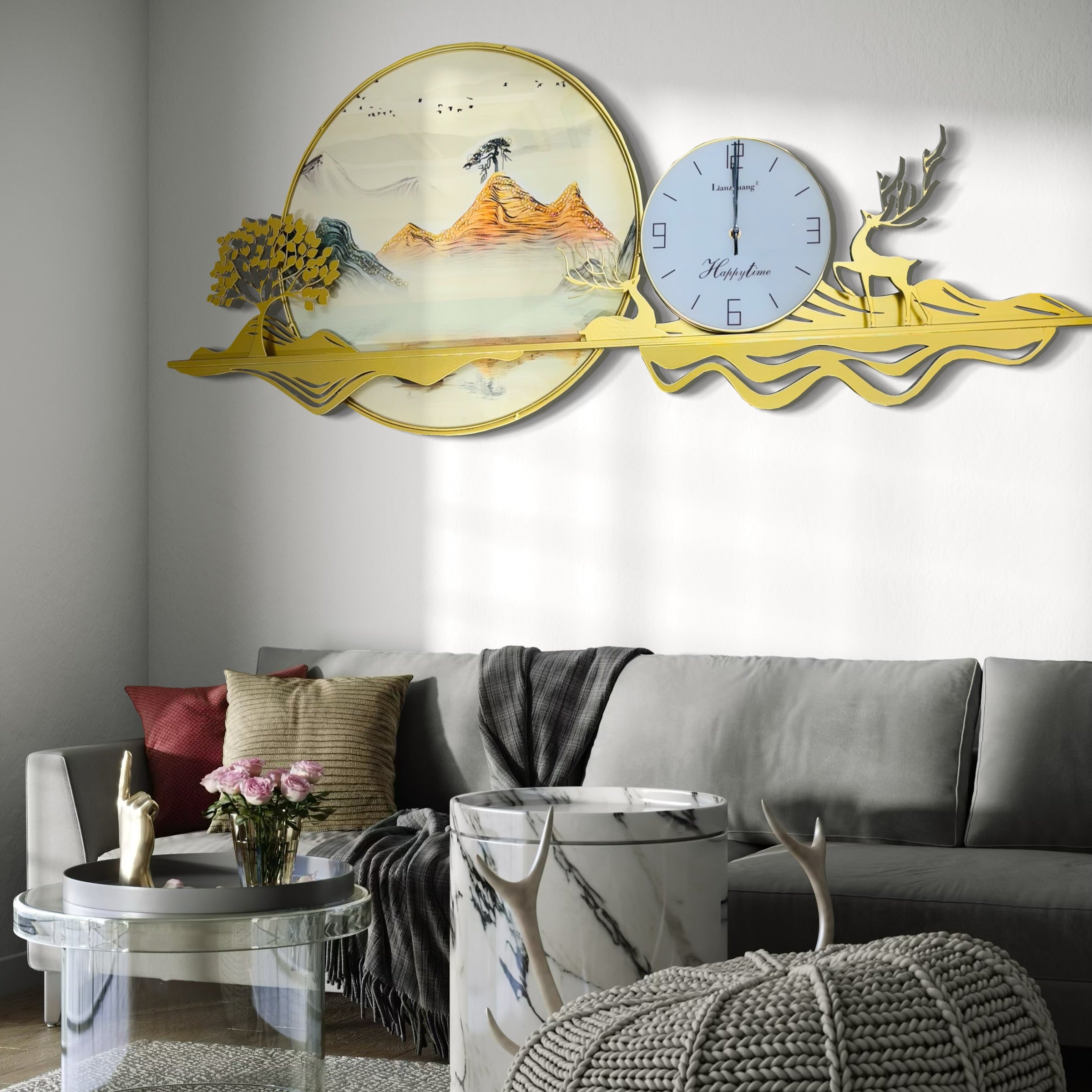 Majestic Landscape Wall Clock with Nature-Inspired Artwork (120x50cm)