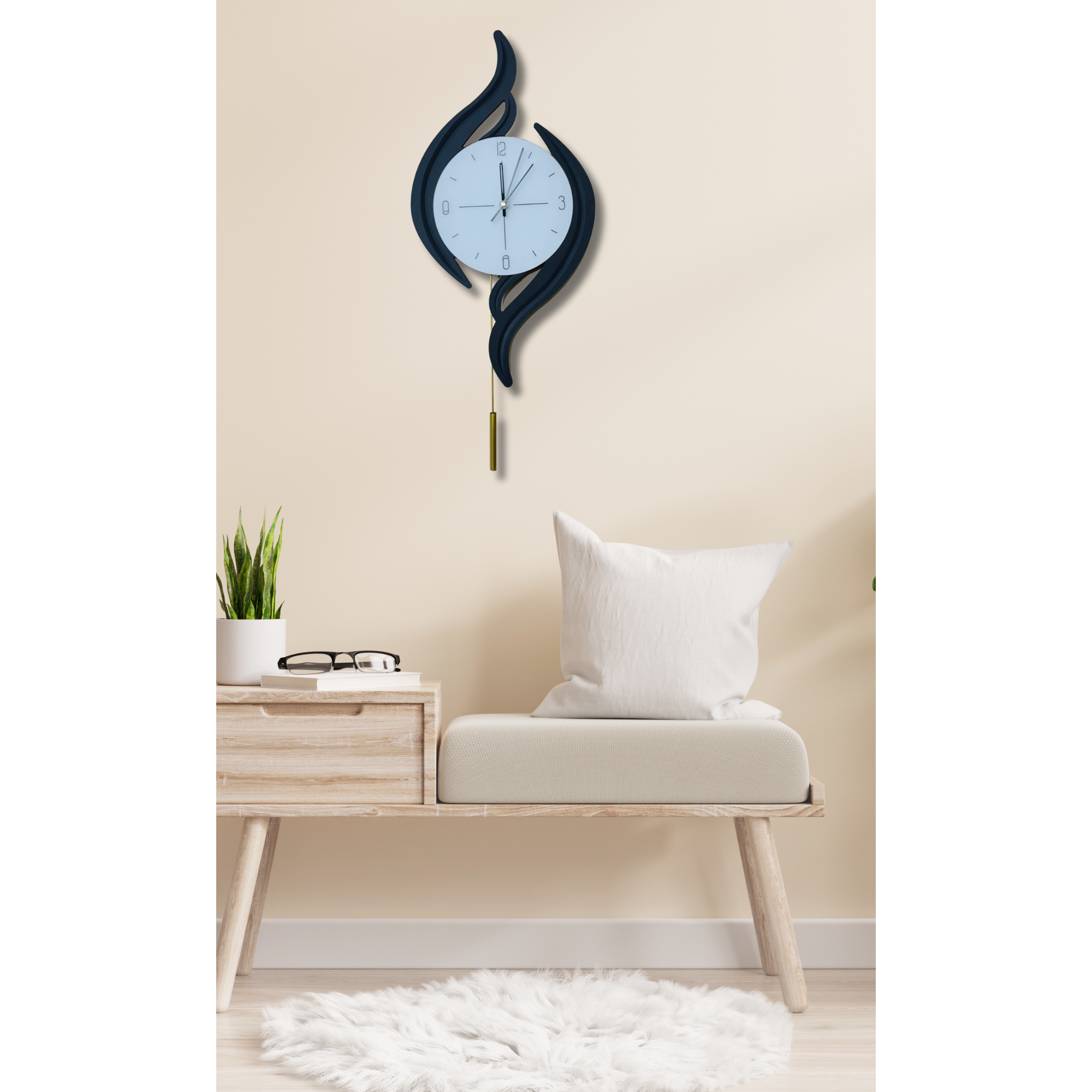 Flame-Inspired Elegant Wall Clock with Sleek Pendulum Design - 70CM x 32CM