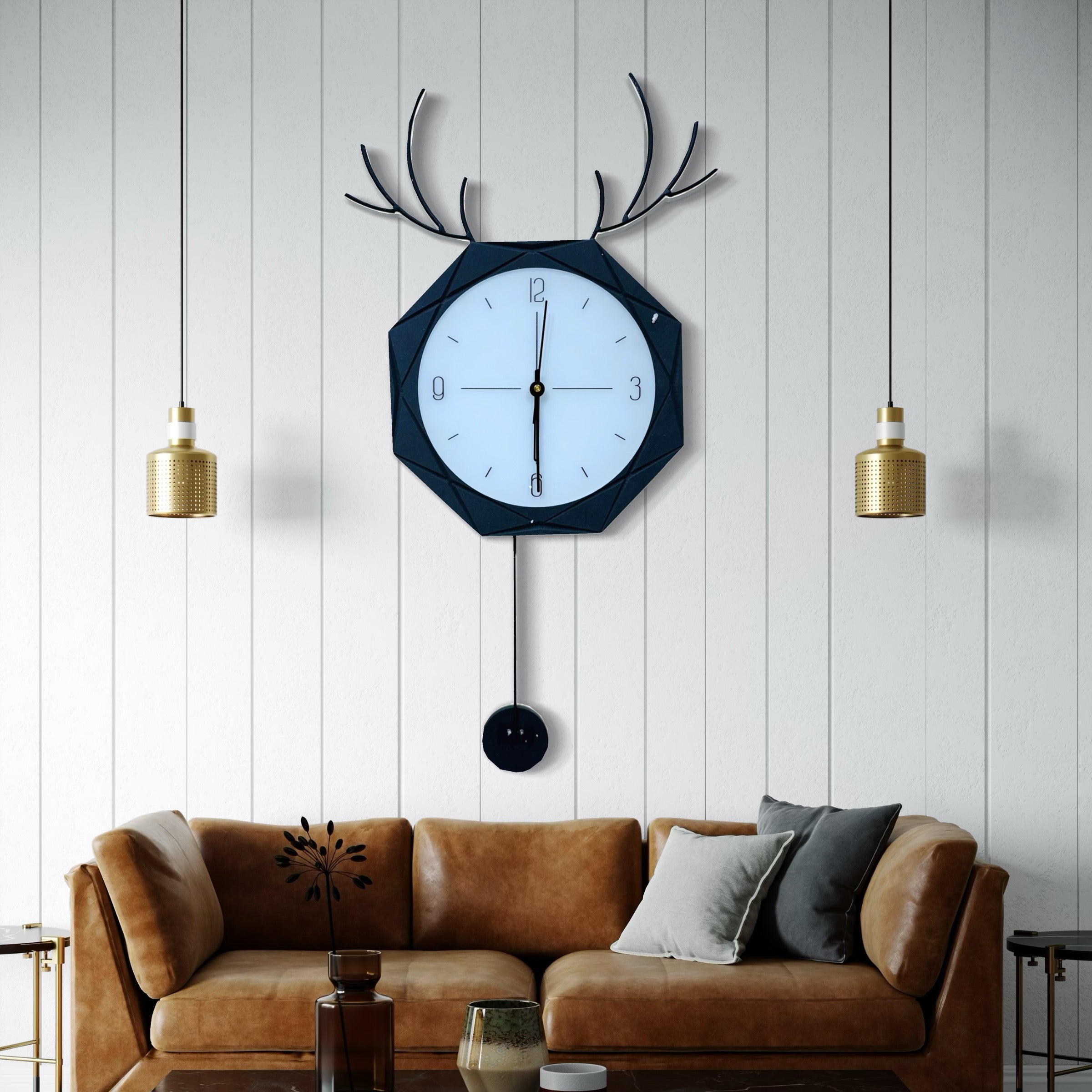 Bold Modern Antler-Inspired Wall Clock with Geometric Design (73x38cm)