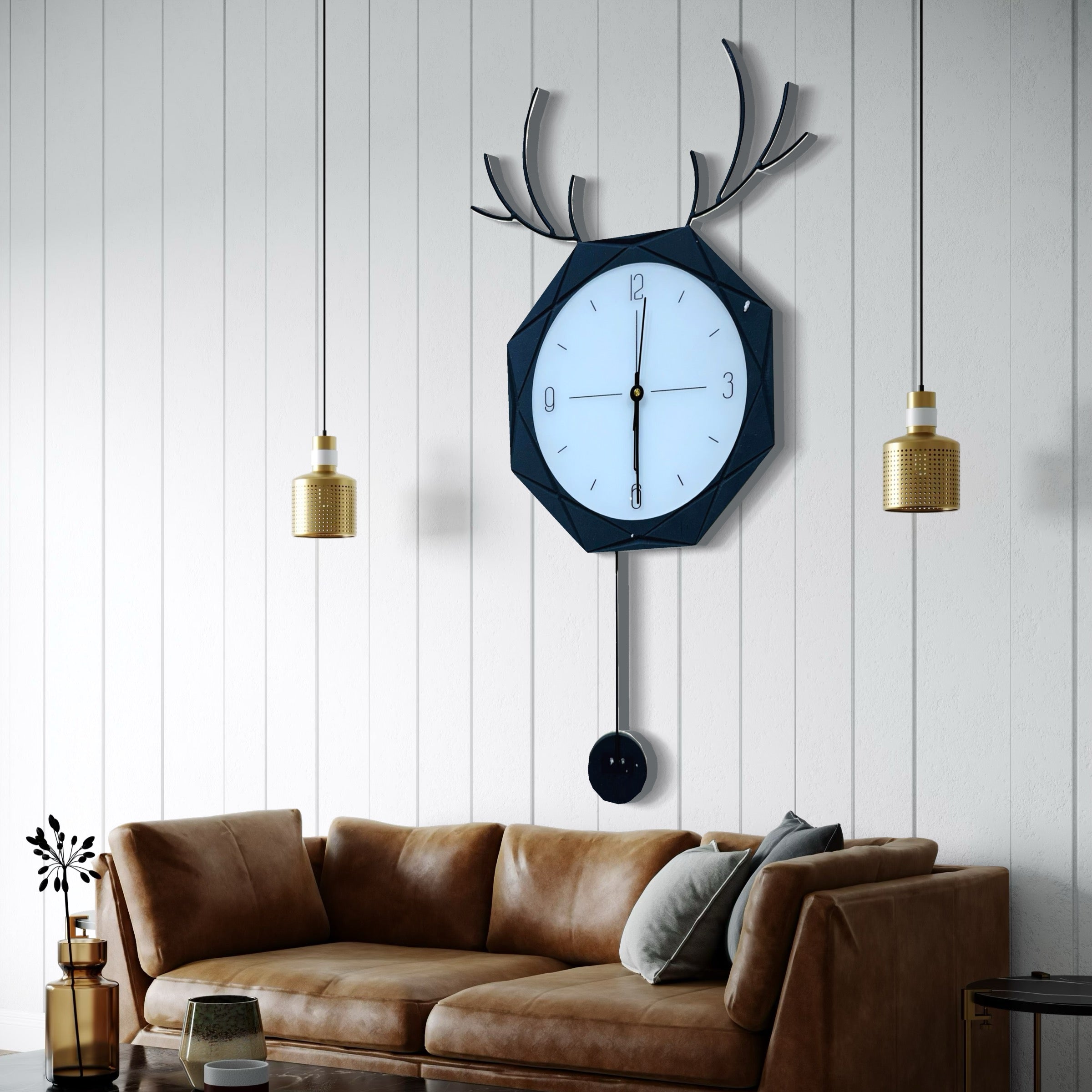 Bold Modern Antler-Inspired Wall Clock with Geometric Design (73x38cm)