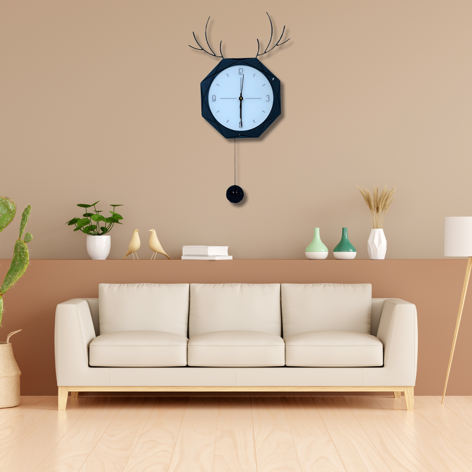 Bold Modern Antler-Inspired Wall Clock with Geometric Design (73x38cm)