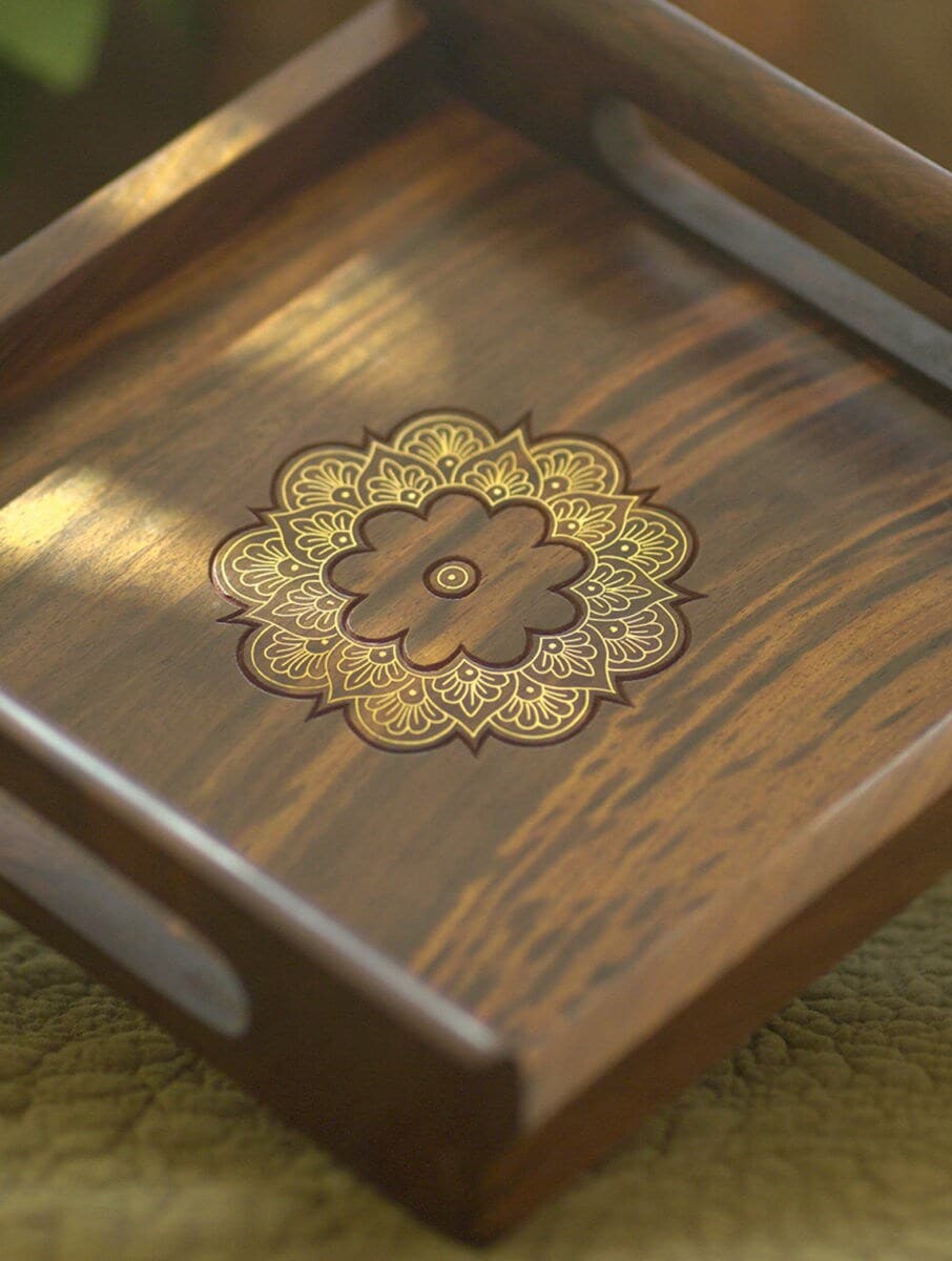 Intricate Wooden Serving Tray