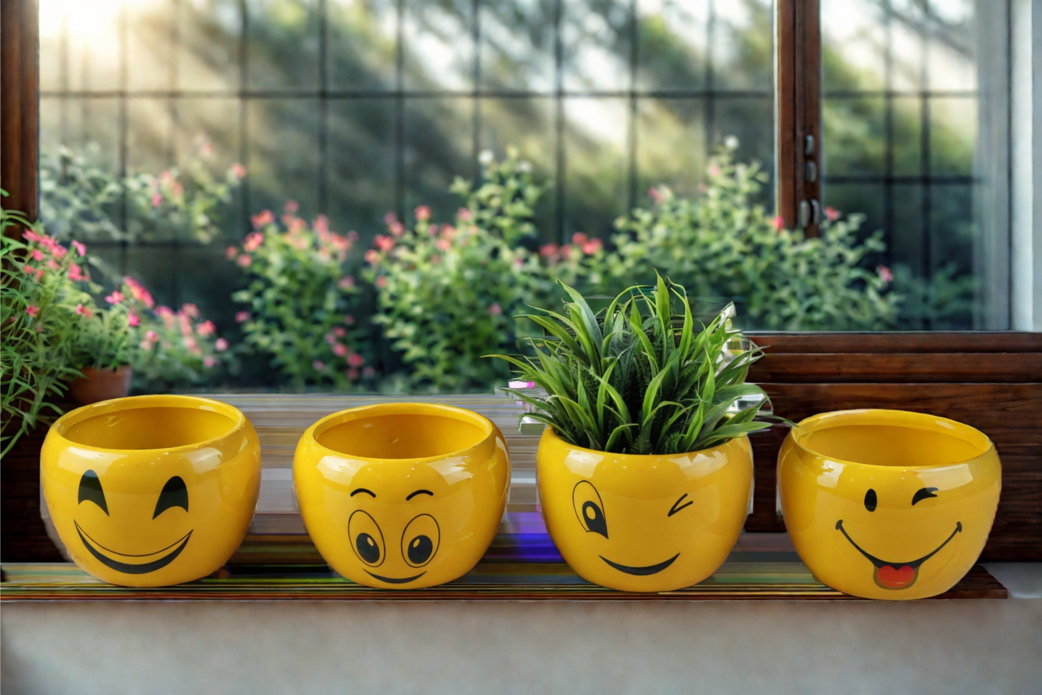 Attractive Orchid Pots with Emoji Print - Pack of 4