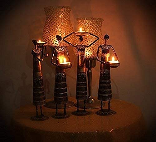 Tribal Art Metal Tea Light Candle Holders (Set of 4)