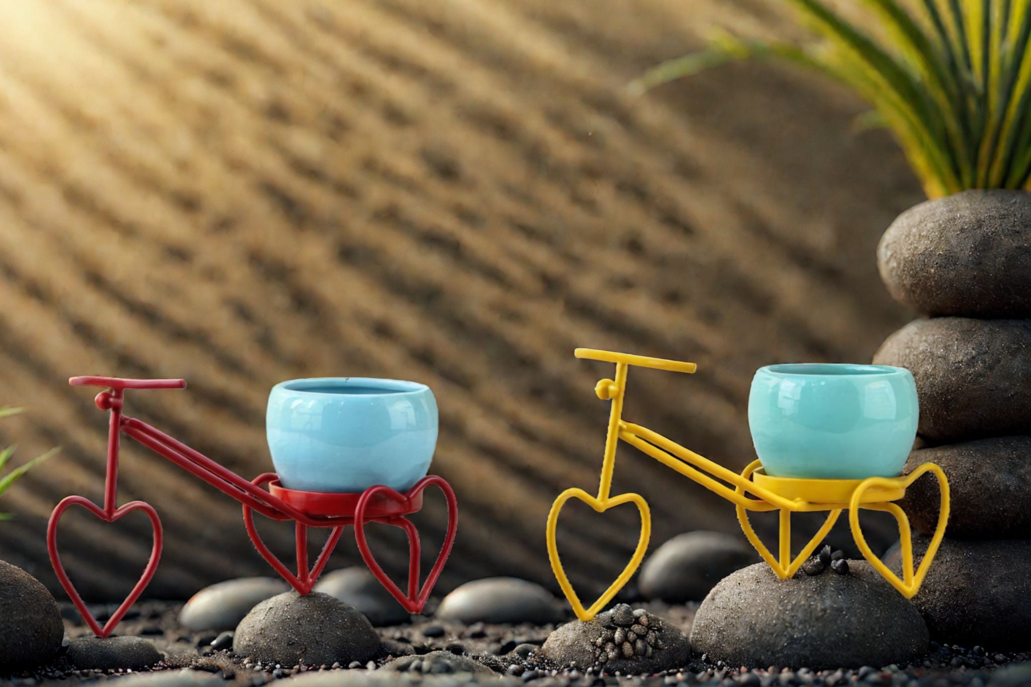 Charming Iron Rickshaw with Heart Design - Set of 2