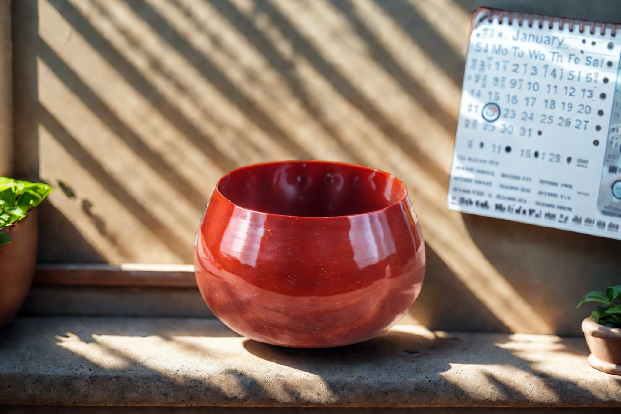 Stylish Glossy Red Plant Pot - 4" Height, 5" Diameter