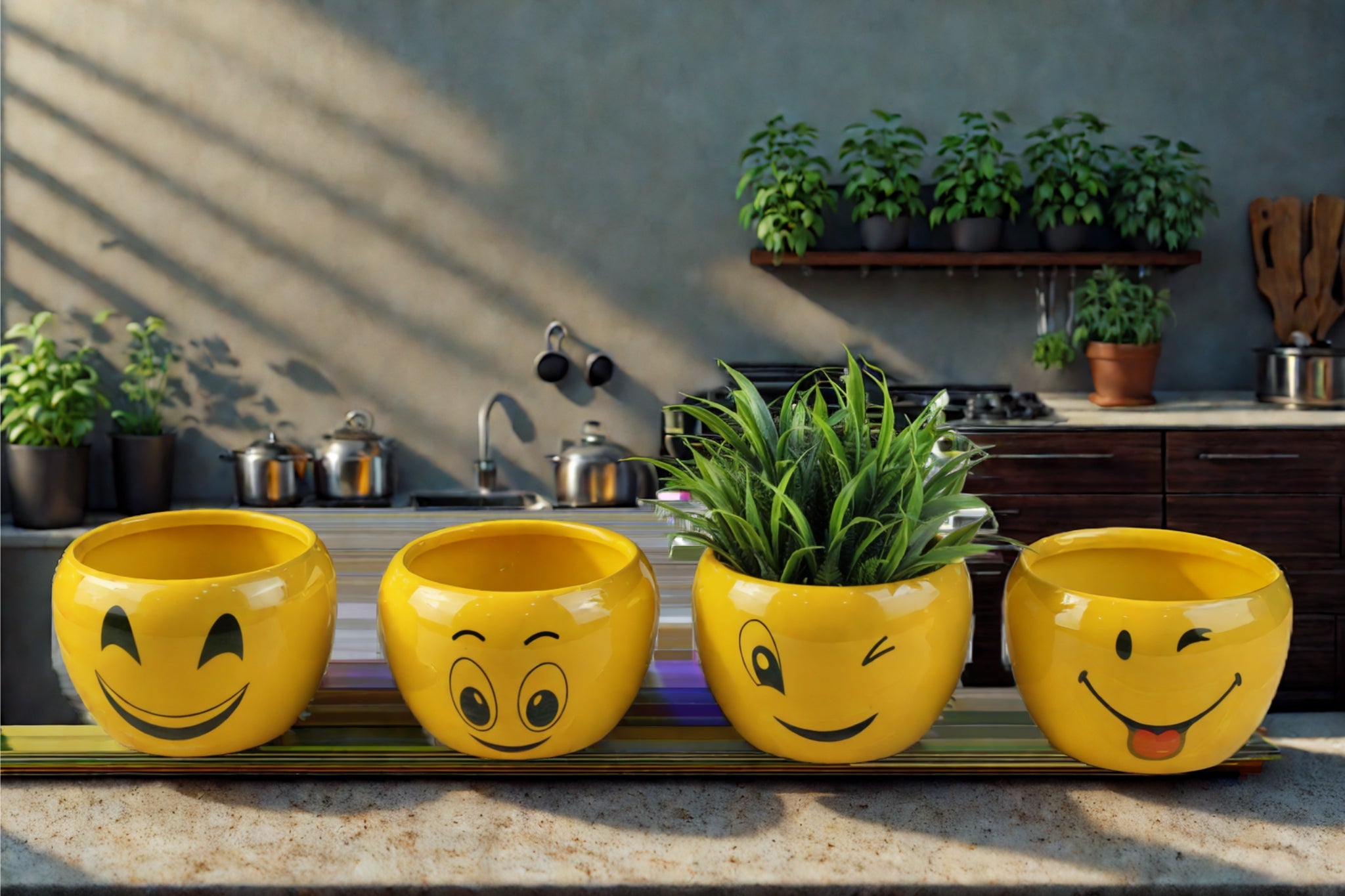 Attractive Orchid Pots with Emoji Print - Pack of 4