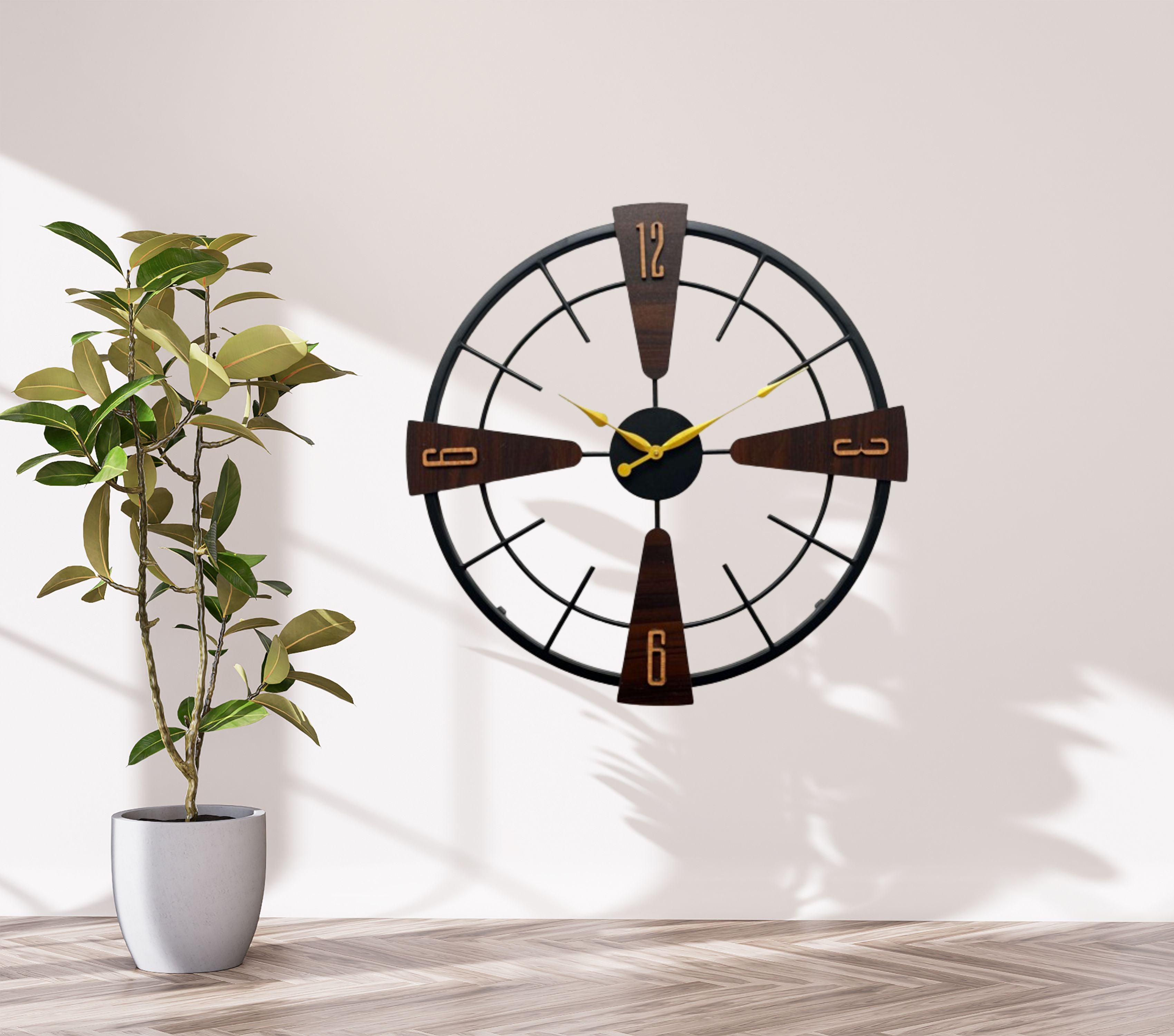 Artisanal Wood Accented Wall Clock: Time Crafted with Elegance