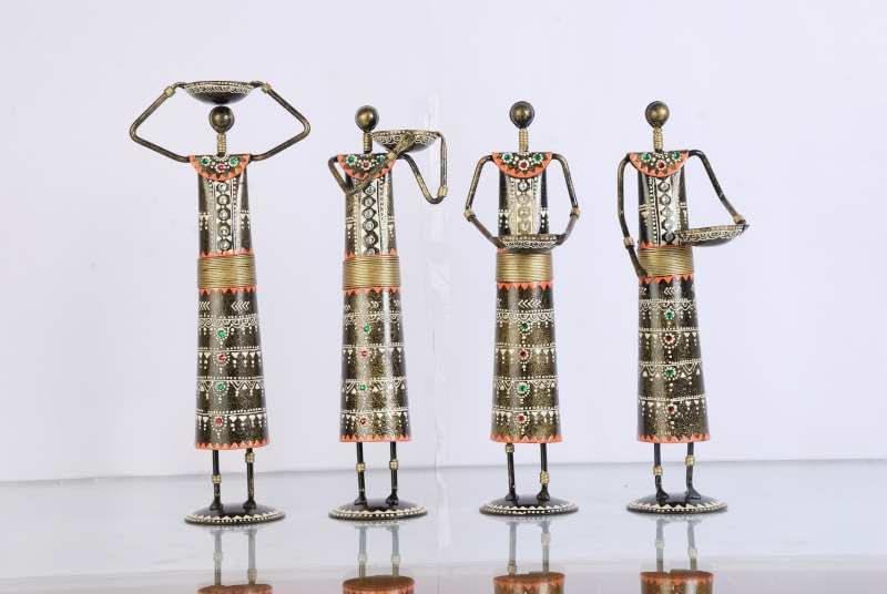 Tribal Art Metal Tea Light Candle Holders (Set of 4)