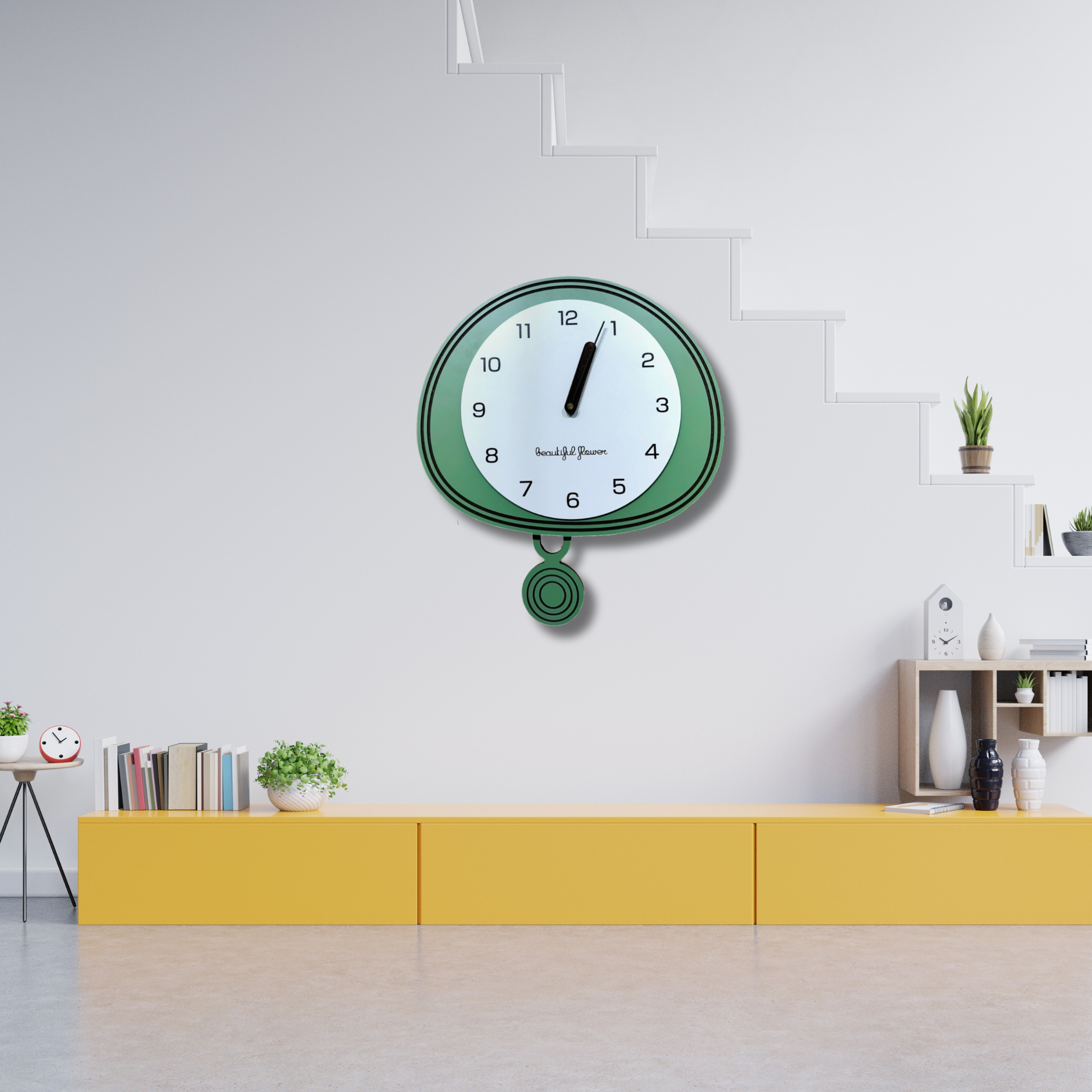 Vintage-Inspired Green Wall Clock with Contemporary Charm – 45CM x 39CM