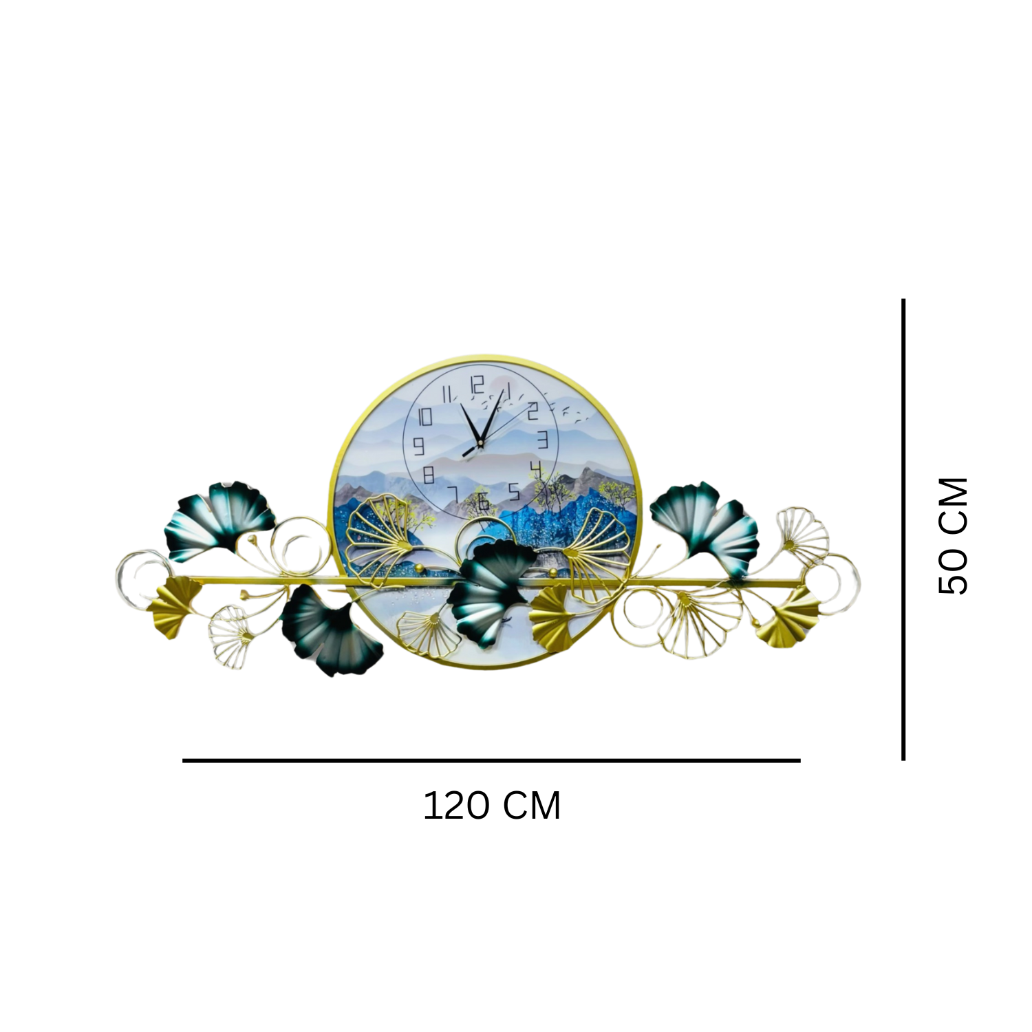 Landscape Elegant Wall Clock with Floral Metal Art