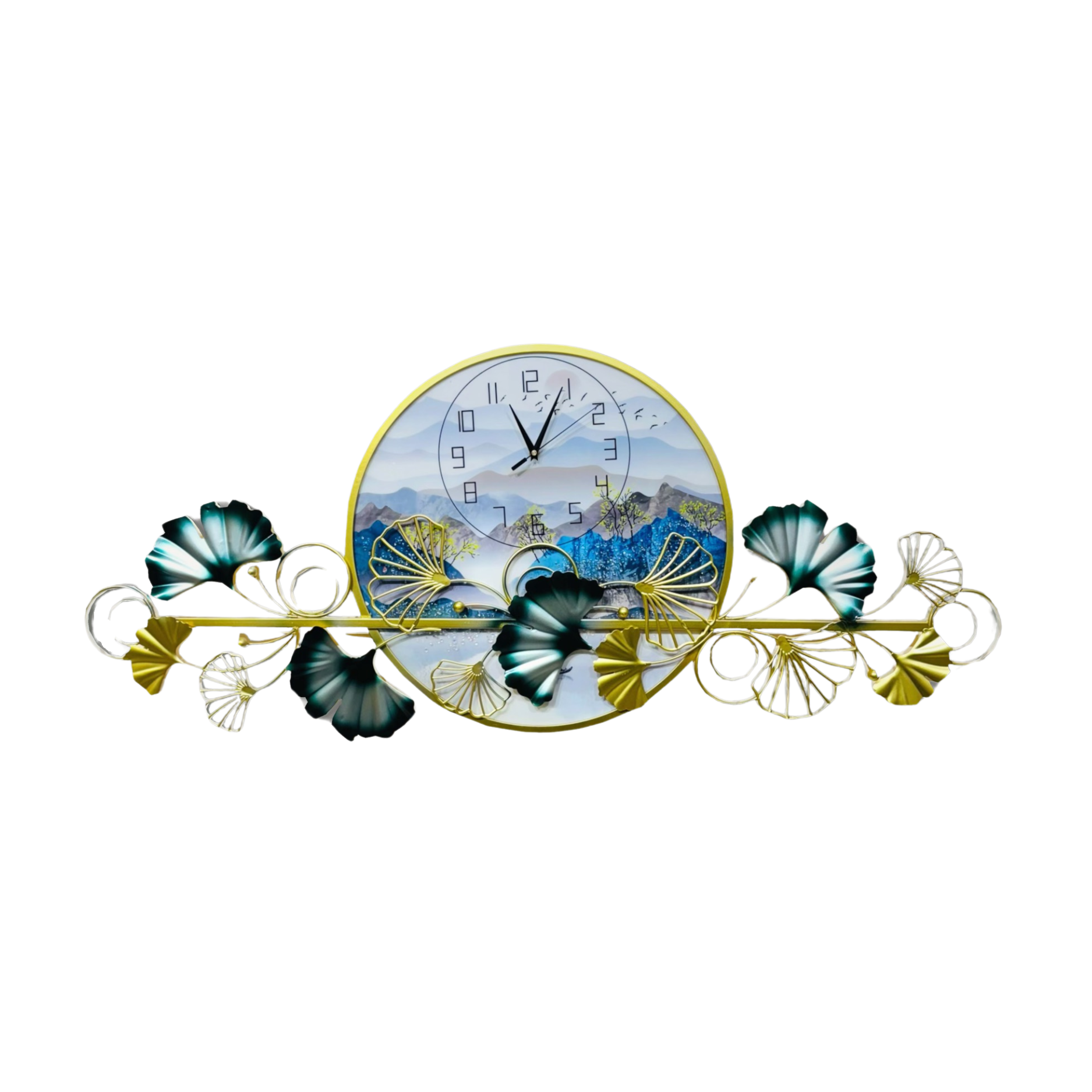 Landscape Elegant Wall Clock with Floral Metal Art