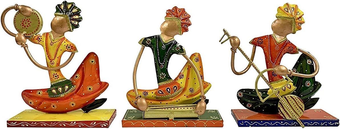 Metal Tribal Musician Figurines (Set of 3)