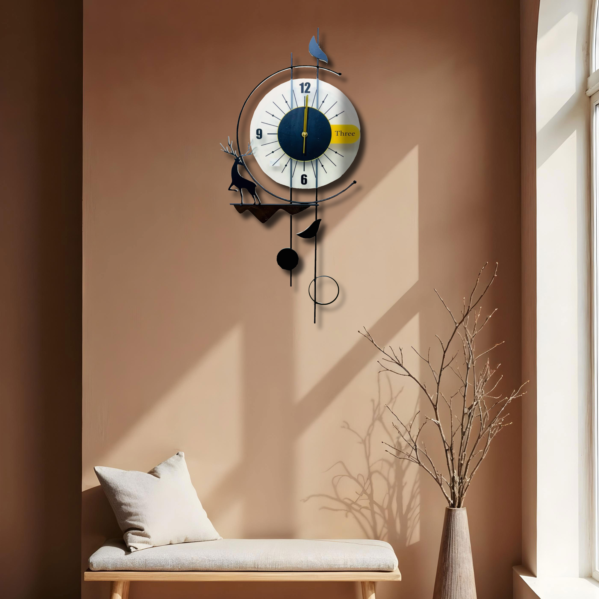 Stylish Deer and Bird Wall Clock with Pendulum