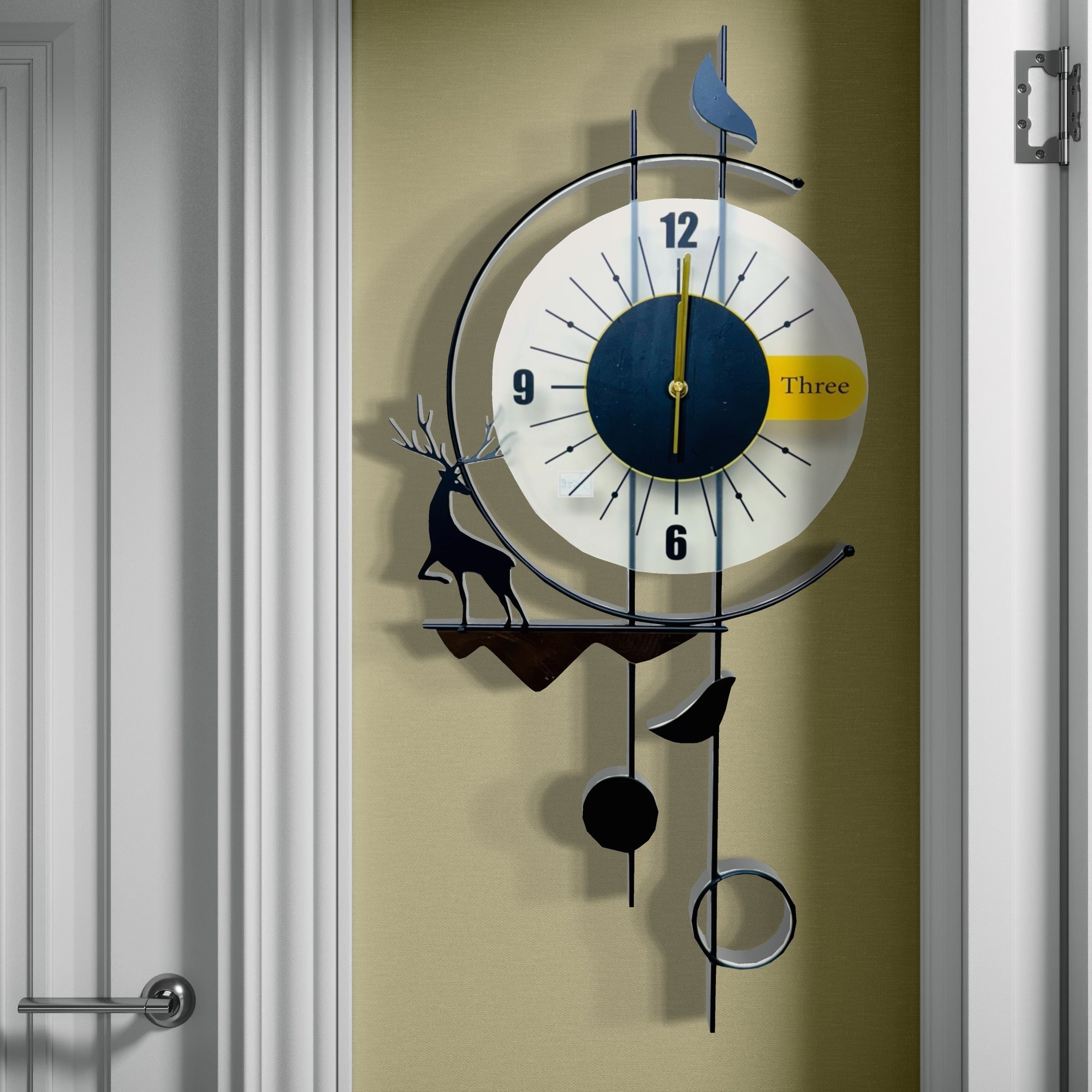 Stylish Deer and Bird Wall Clock with Pendulum