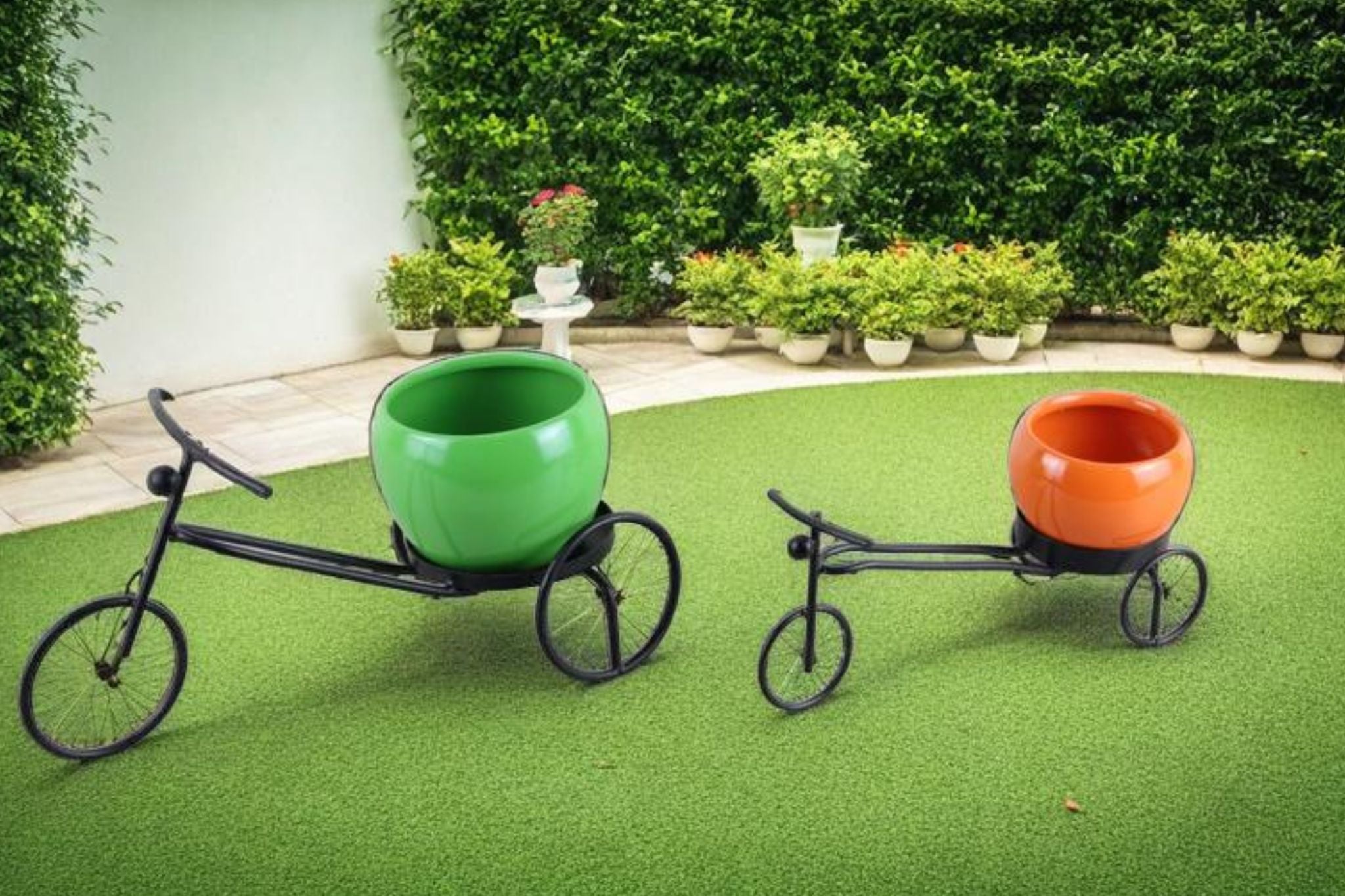 Unique Iron Rickshaw with Orchid Pot - Set of 2