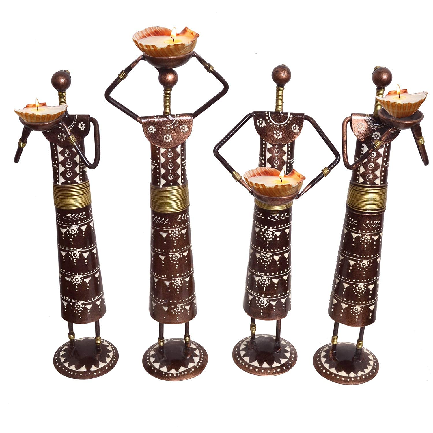 Tribal Art Metal Tea Light Candle Holders (Set of 4)