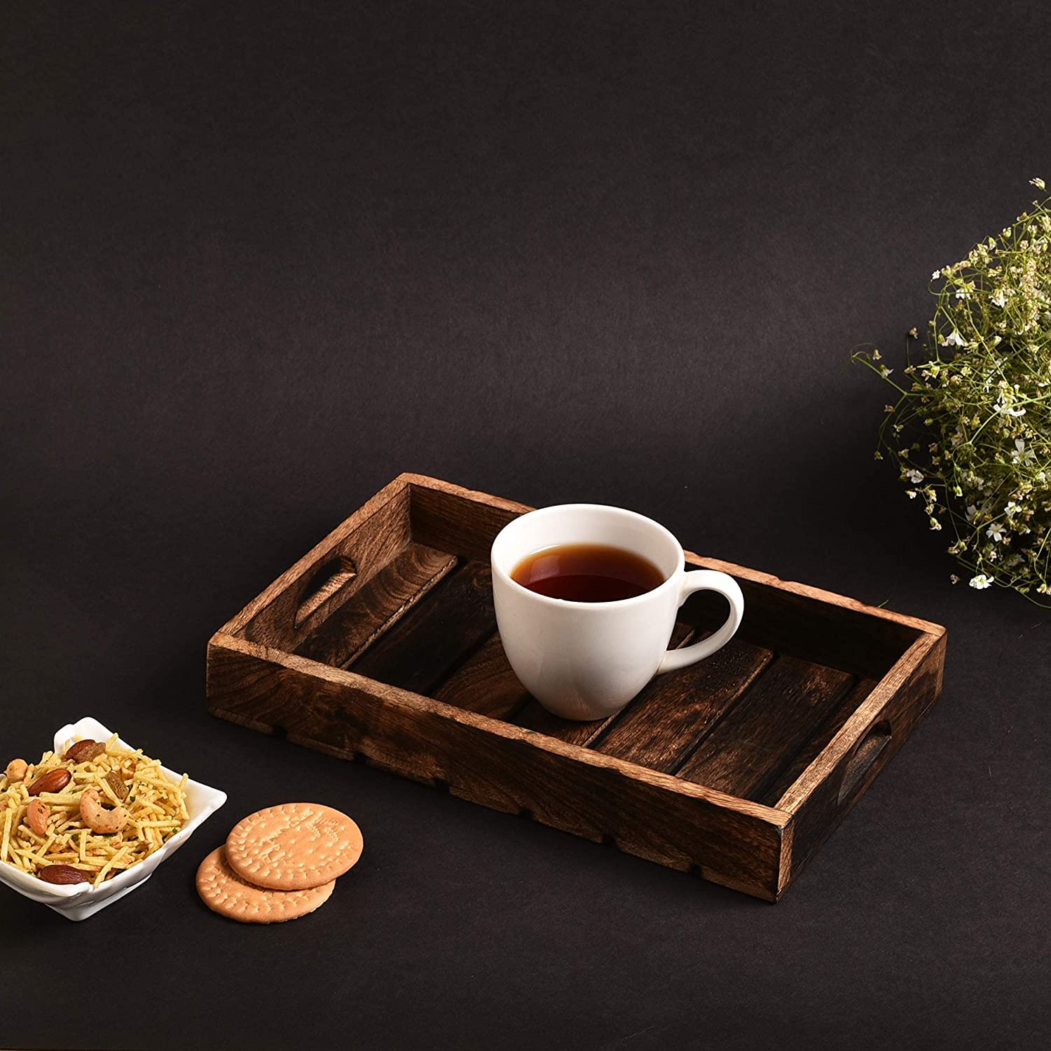 Rustic Wooden Slatted Serving Tray