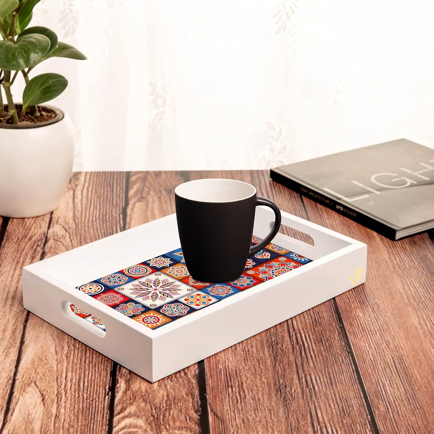 Mosaic White Wooden Serving Tray