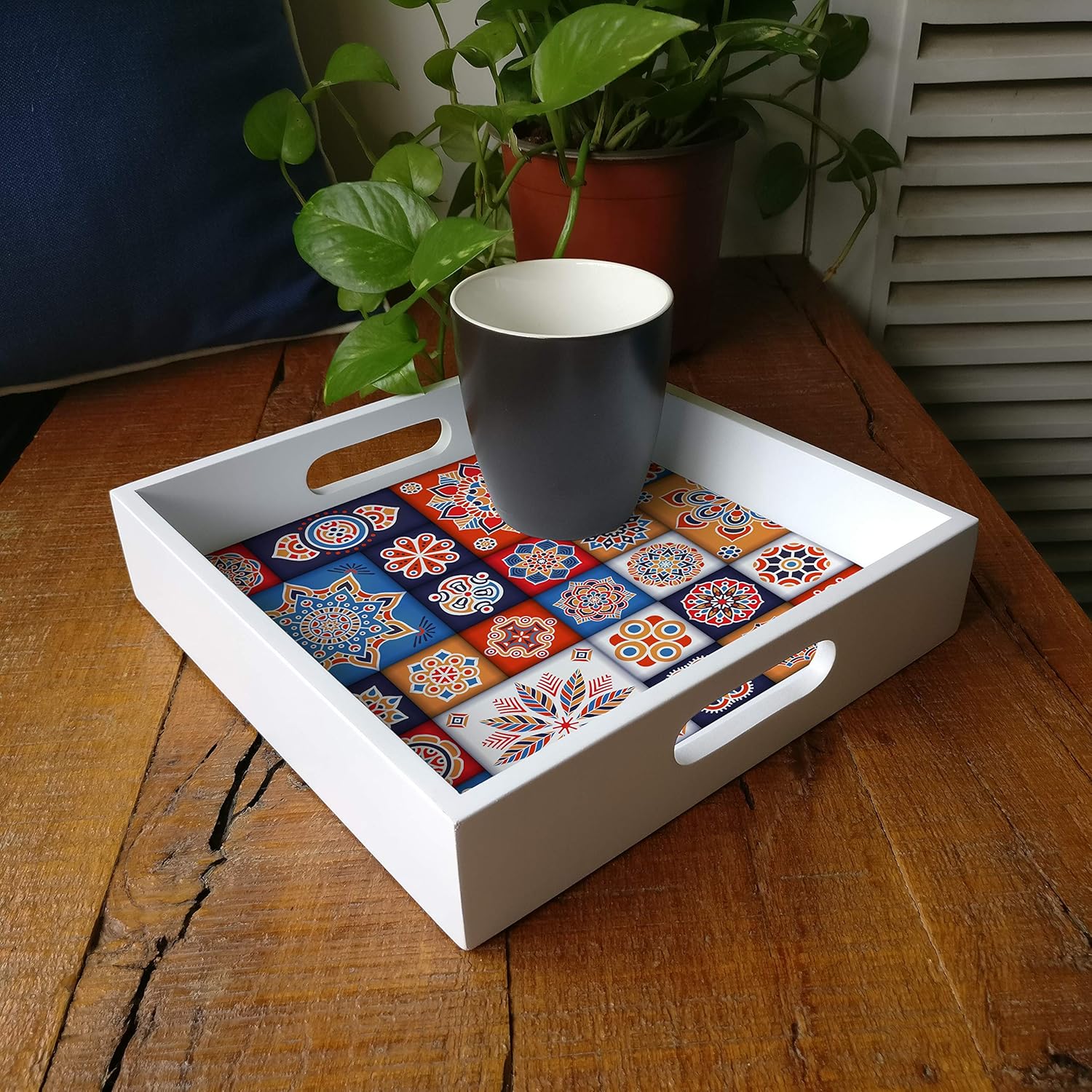 Mosaic White Wooden Serving Tray