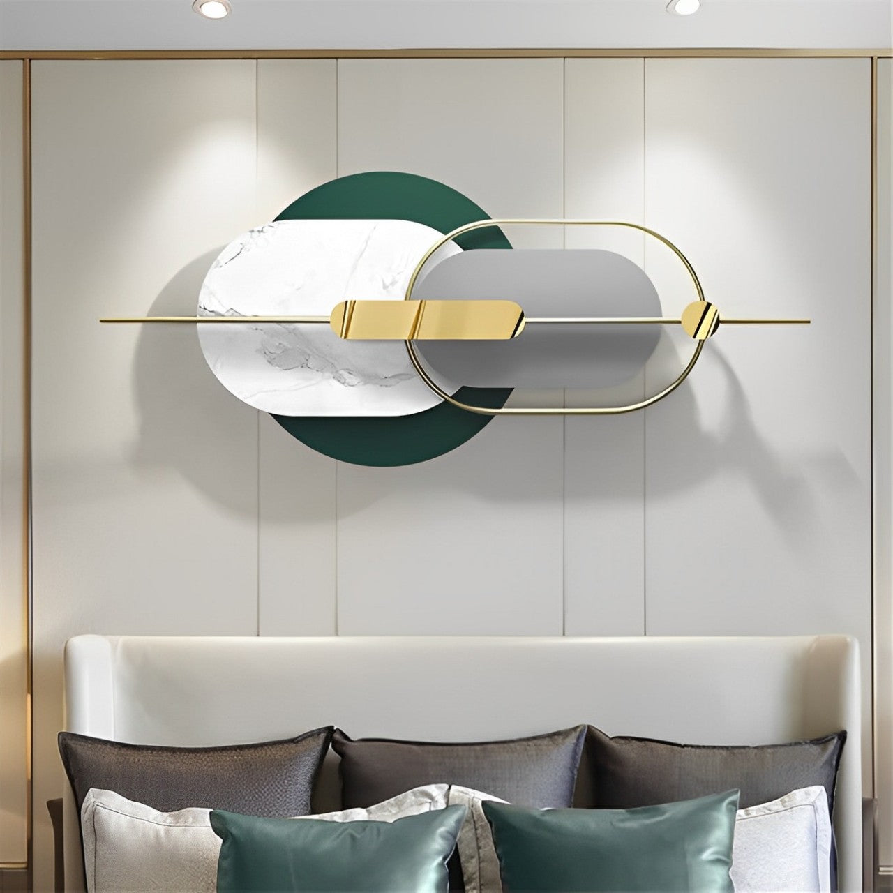 Contemporary Abstract Metal Wall Art with Geometric Shapes in Gold and Marble Finish